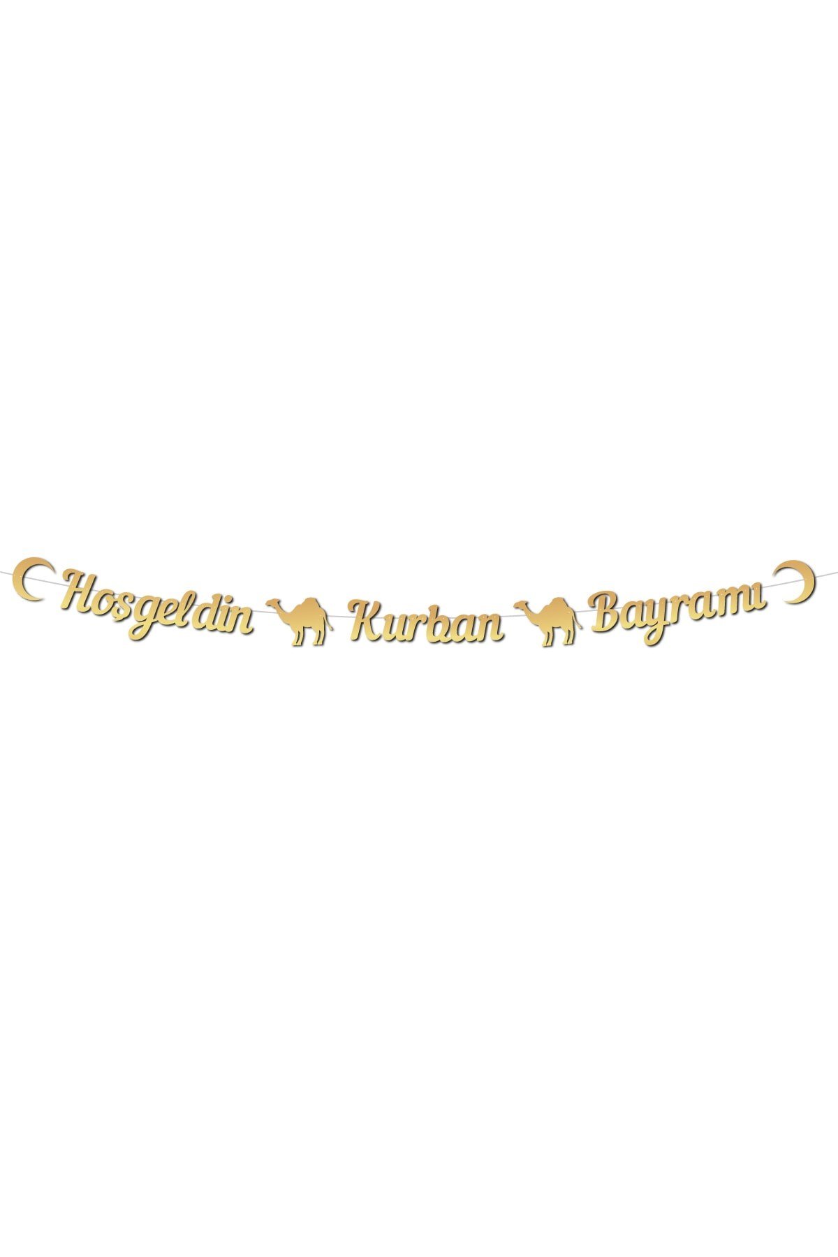 Hoşgeldin Kurban Bayramı Yazılı Kaligrafi Banner Gold Renkli 250x20 cm Altın Renginde Asılan Süs