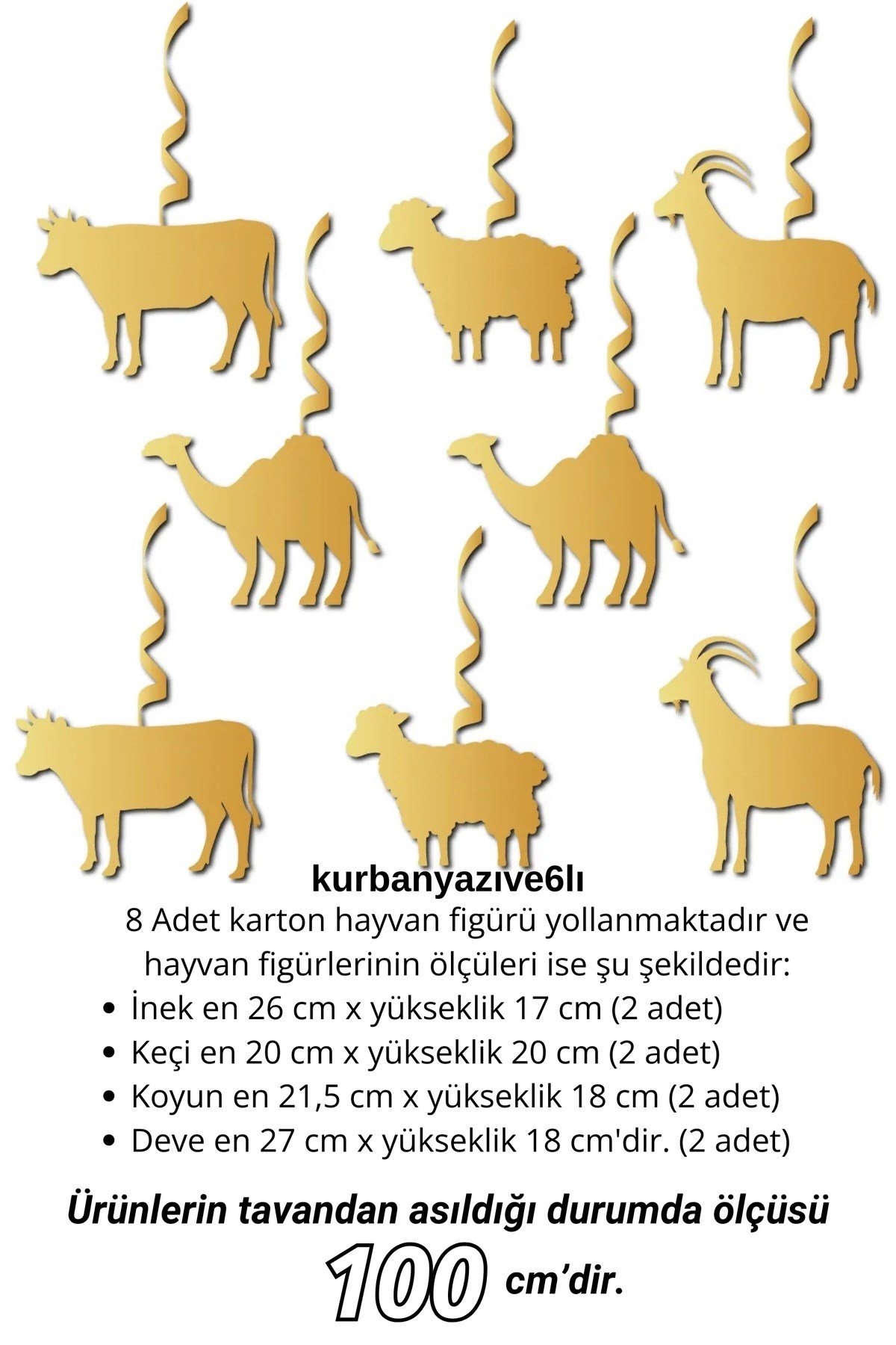 Hoşgeldin Kurban Bayramı Yazısı 6 Adet Tavan Süsü 8 Adet Hayvanlar Temalı Dini Süsleme Süs Seti