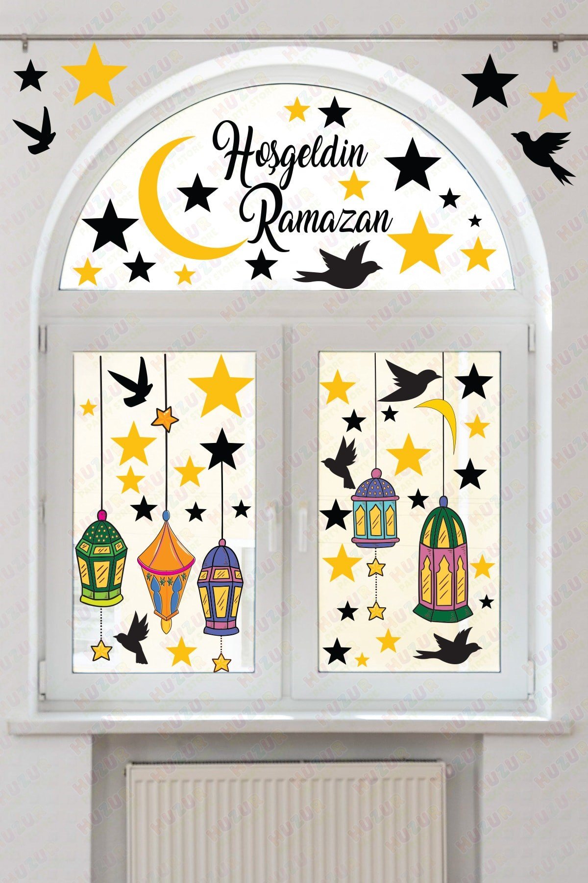Hoşgeldin Ramazan Bayramı Yapışkanlı Sticker Iz Bırakmayan Duvar Cam Dolap Çıkartması Süsü 53 Parça