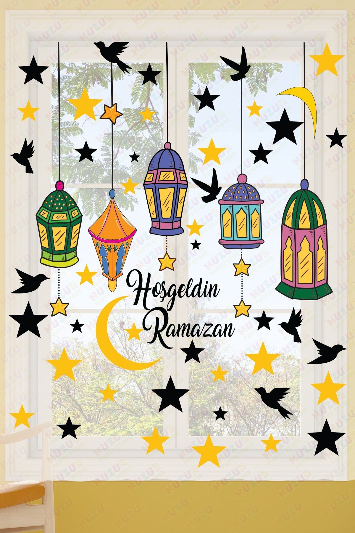 Hoşgeldin Ramazan Bayramı Yapışkanlı Sticker Iz Bırakmayan Duvar Cam Dolap Çıkartması Süsü 53 Parça