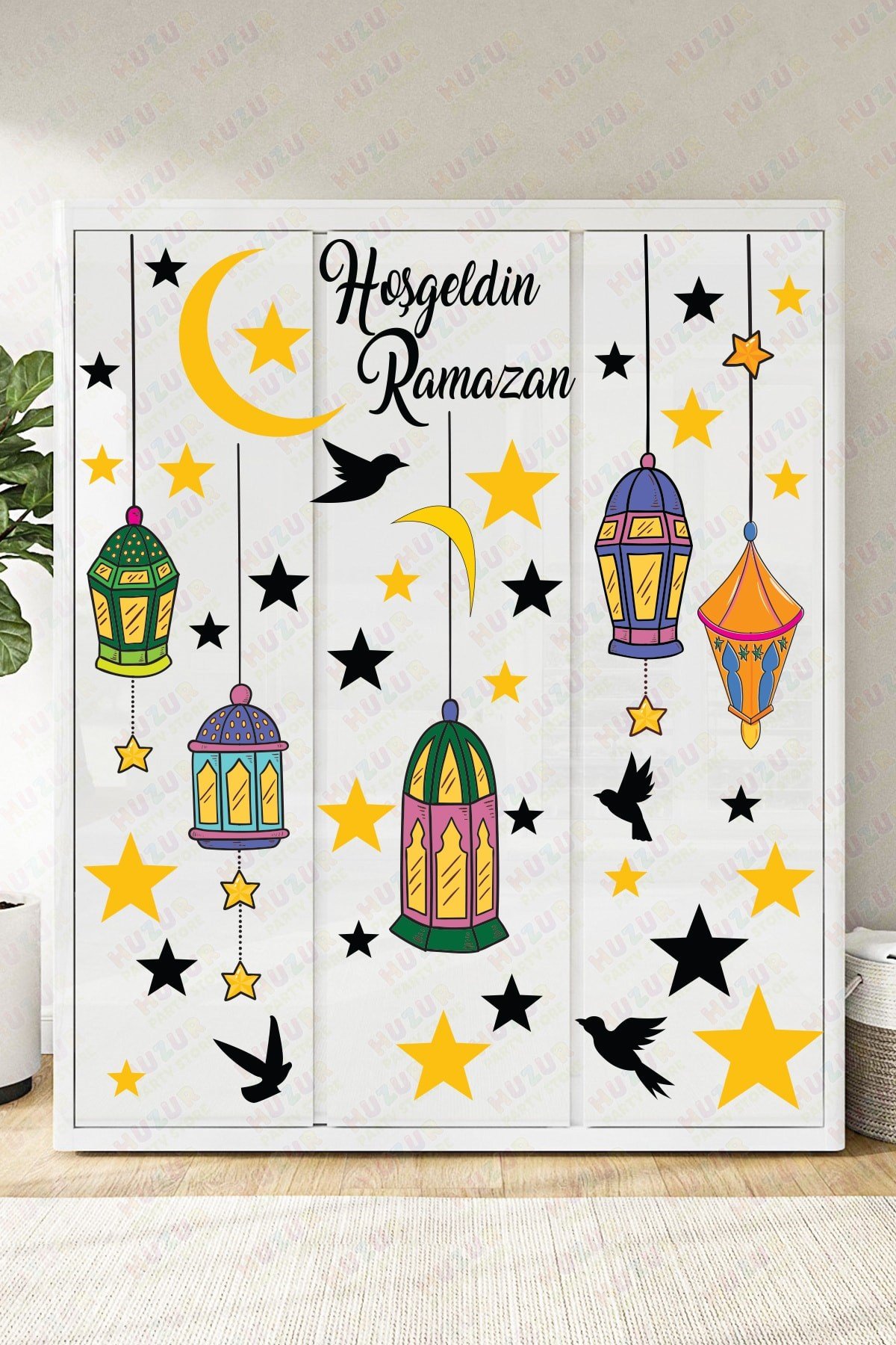 Hoşgeldin Ramazan Bayramı Yapışkanlı Sticker Iz Bırakmayan Duvar Cam Dolap Çıkartması Süsü 53 Parça