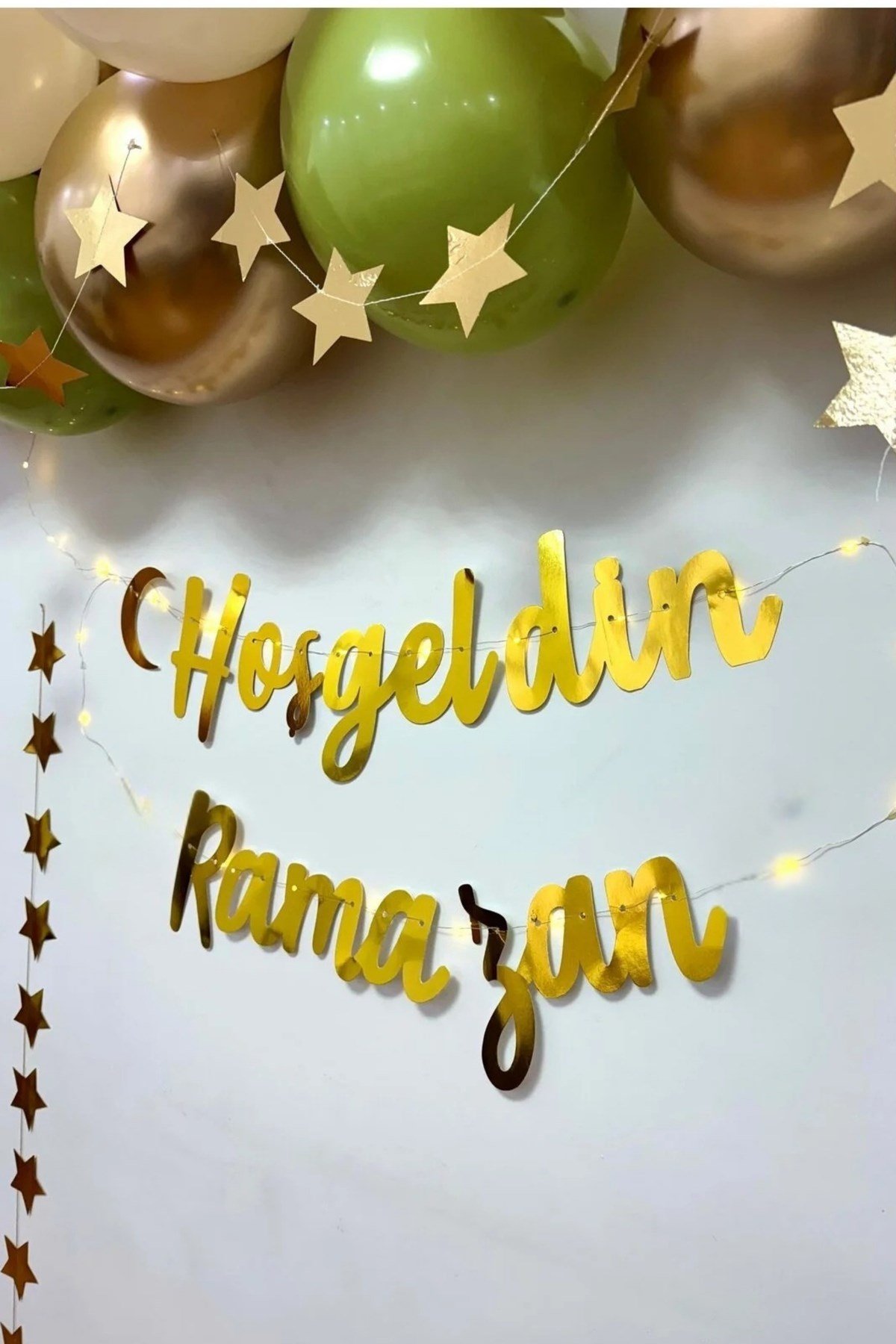 Hoşgeldin Ramazan Yazılı 17 Parça Süsleme Seti 11 Ayın Sultanı Bayramı Led Işıklı Yazı Balon Zincir