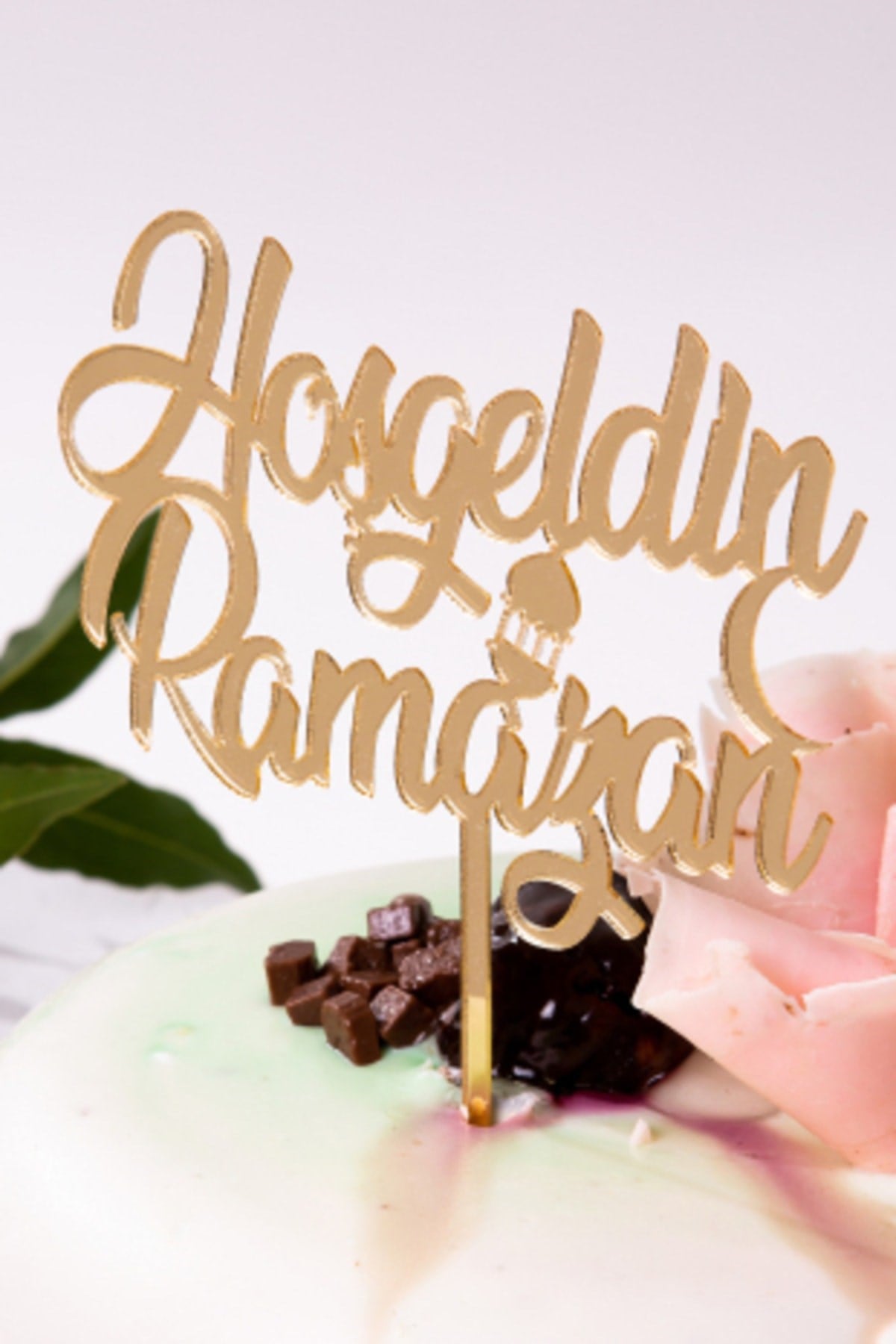 Hoşgeldin Ramazan Yazılı Gold Ayna Pleksi Altın Sarısı Pasta Üstü Yazı Ramazan Bayramı Dini Süsü