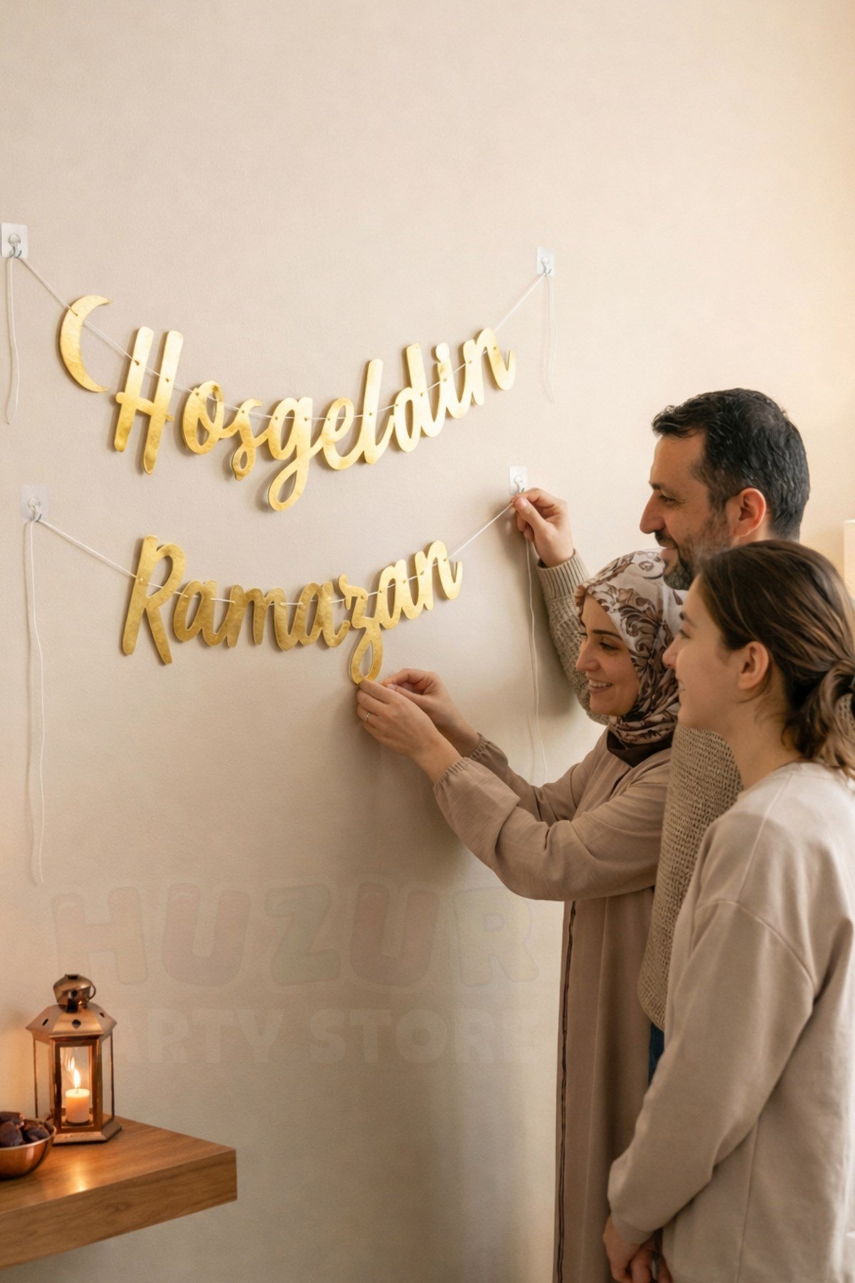 Hoşgeldin Ramazan Yazılı Kaligrafi Banner Gold Renkli 200x30 Cm Ramazan Bayramı Altın Renginde Süs