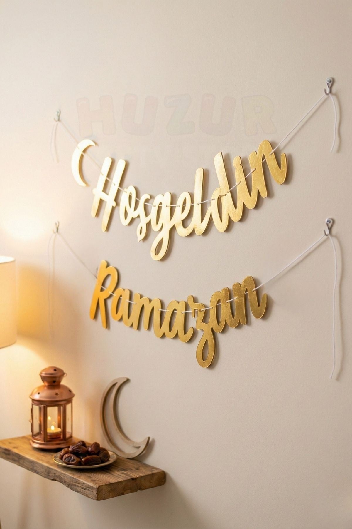 Hoşgeldin Ramazan Yazılı Kaligrafi Banner Gold Renkli 200x30 Cm Ramazan Bayramı Altın Renginde Süs