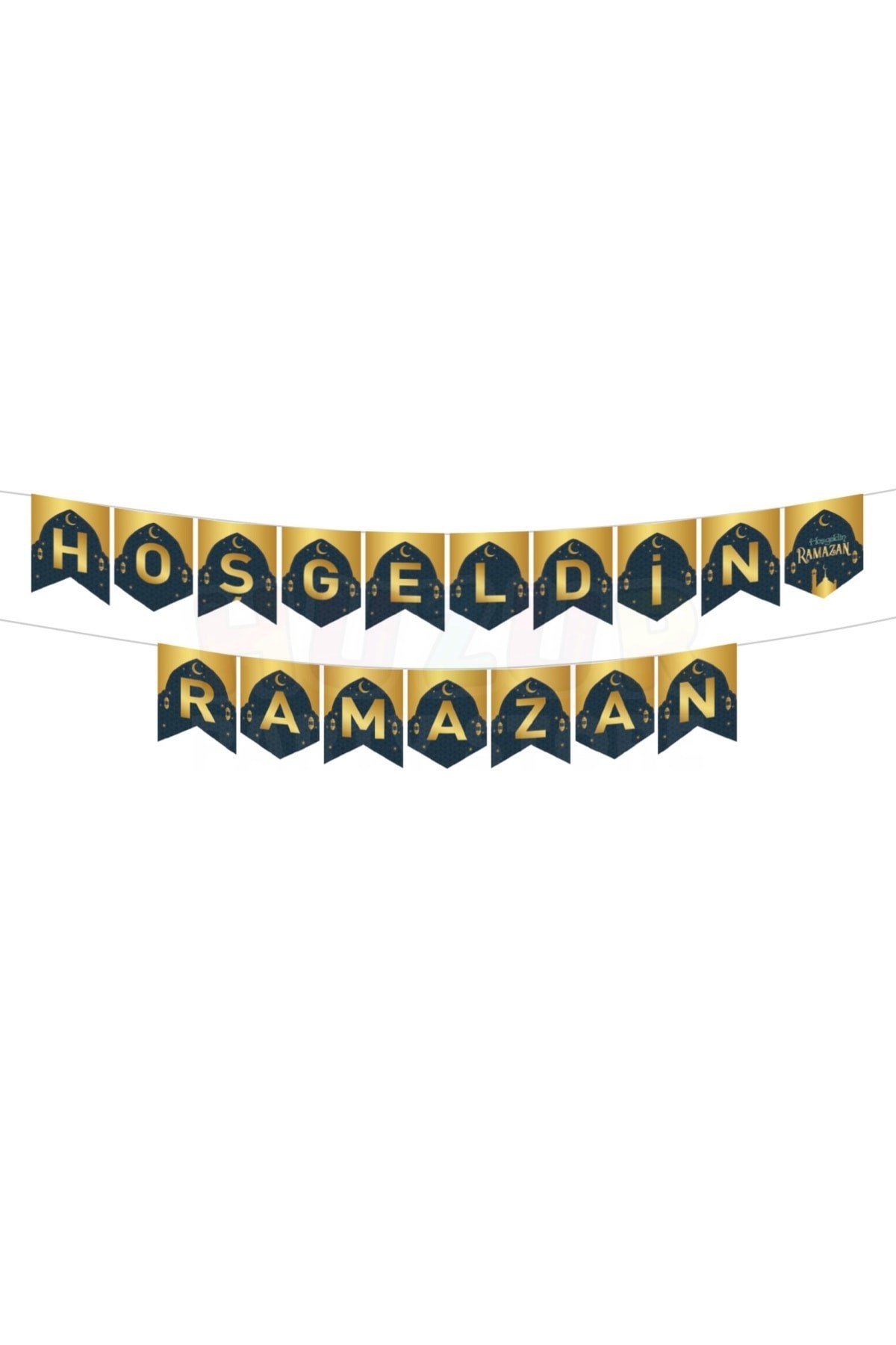 Hoşgeldin Ramazan Yazılı Zikzak Banner Siyah Gold Renkli 250x17 Cm Altın Renginde Dini Bayram Süs Gb