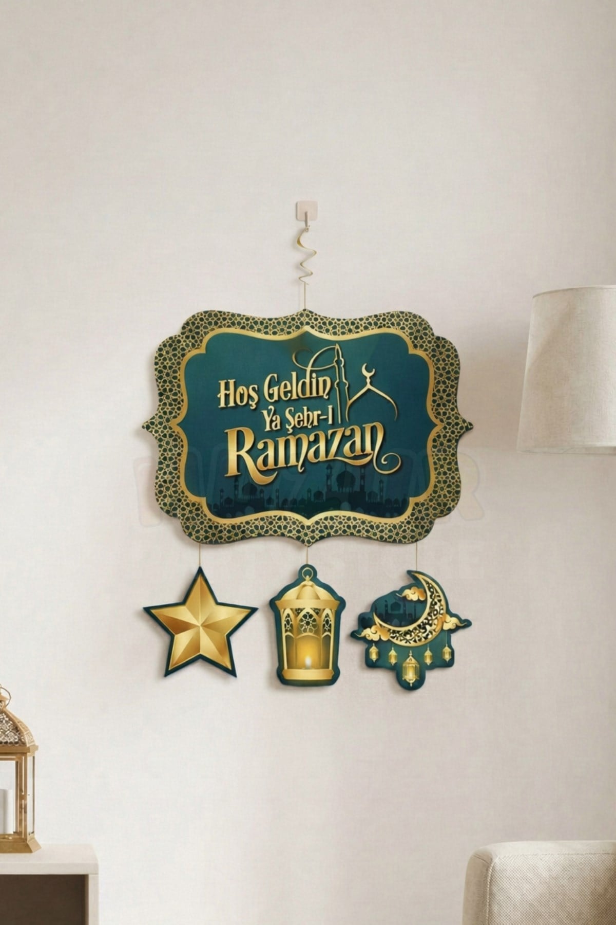 Hoşgeldin Ya Şehri Ramazan Yazılı Asmalı Tavan Sarkıt Süsü Ramazan Bayramı 130x33 Cm Islami Din Süsü
