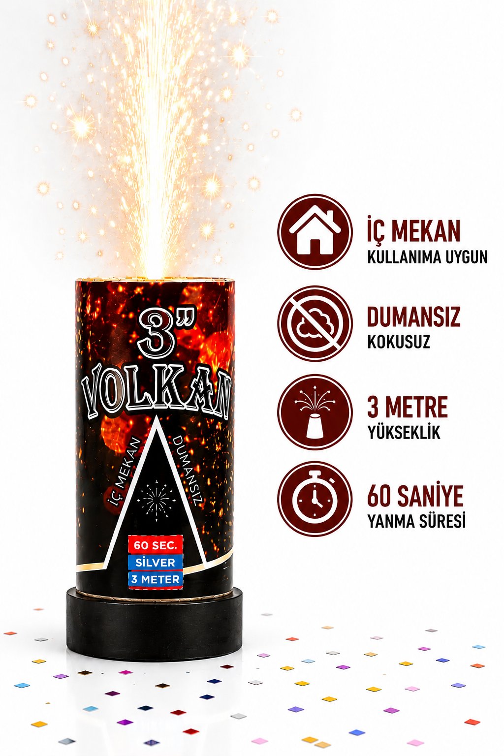 İç Mekan Volkan 60 Saniye Yanan 3 Metre Dumansız Gösteri Volkanı