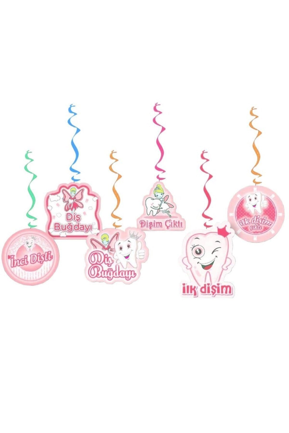 Ilk Dişim Temalı Diş Buğdayı Konsepti Pembe Renk 6lı 70 Cm Çift Taraflı Sarkıt Tavan Süsü