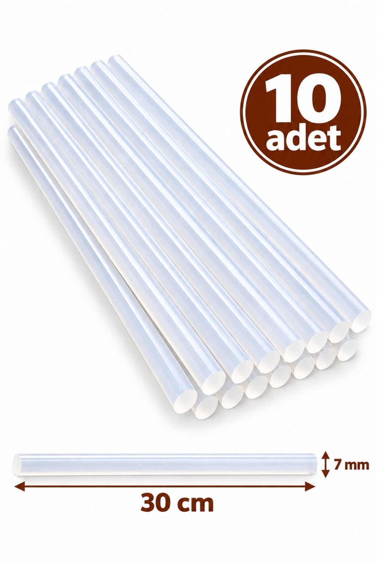 İnce Silikon Çubuk 10 Adet 30 cm Şeffaf Sıcak 7mm Mum Tabancası Uyumlu Yapıştırıcı Hobi 