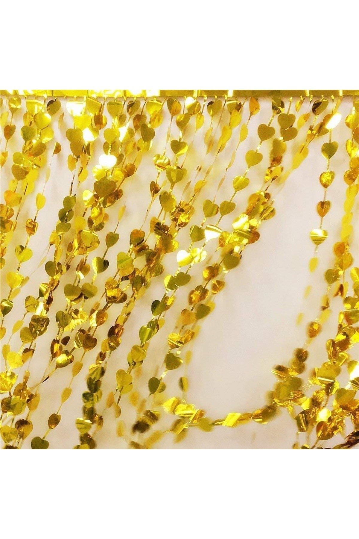 Işıltılı Kalpli Gold Ramazan Bayramı Arka Fon Kendinden Yapışkanlı Altın Sarısı Kapı Duvar Perde Süs