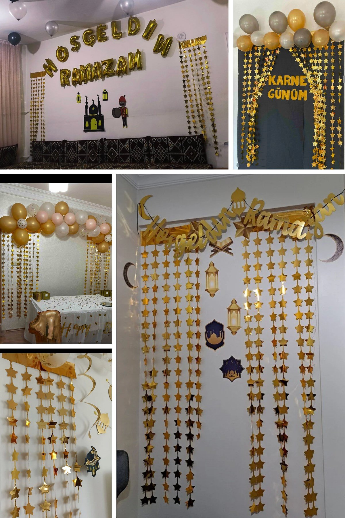 Işıltılı Yıldızlı Ramazan Bayramı Gold Arka Fon Kendinden Yapışkanlı Altın Sarısı Yıldız Duvar Perde