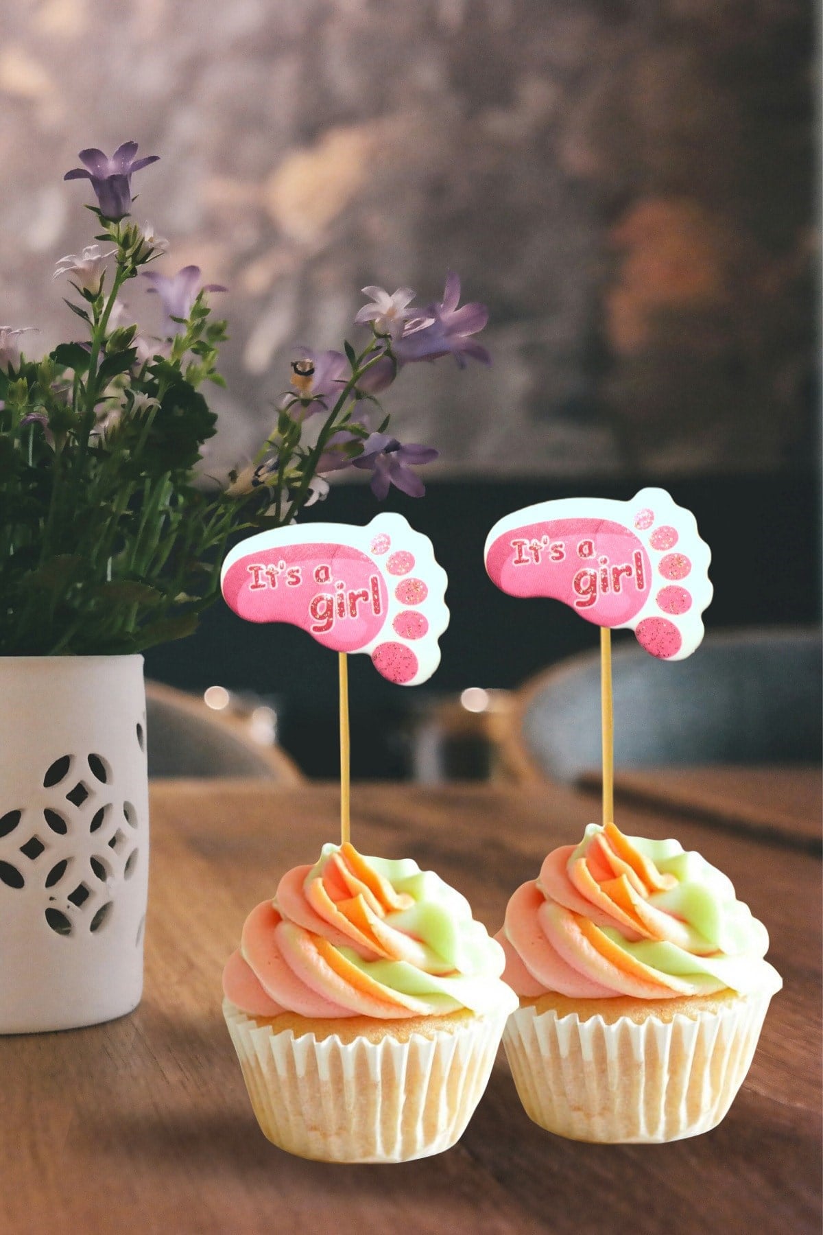 Its A Girl Kürdan Ayak Figürlü Hoşgeldin Bebeğim Pembe 10 Adet 8 Cm Kek Kalıbı Kürdanı Kız Bebek