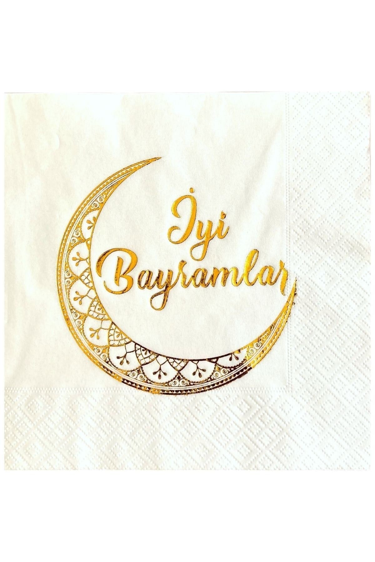 Iyi Bayramlar Yazılı Gold Yaldızlı Peçete 16 Adet 16x16 Cm Altın Varaklı Ramazan Kurban Dini Süsü