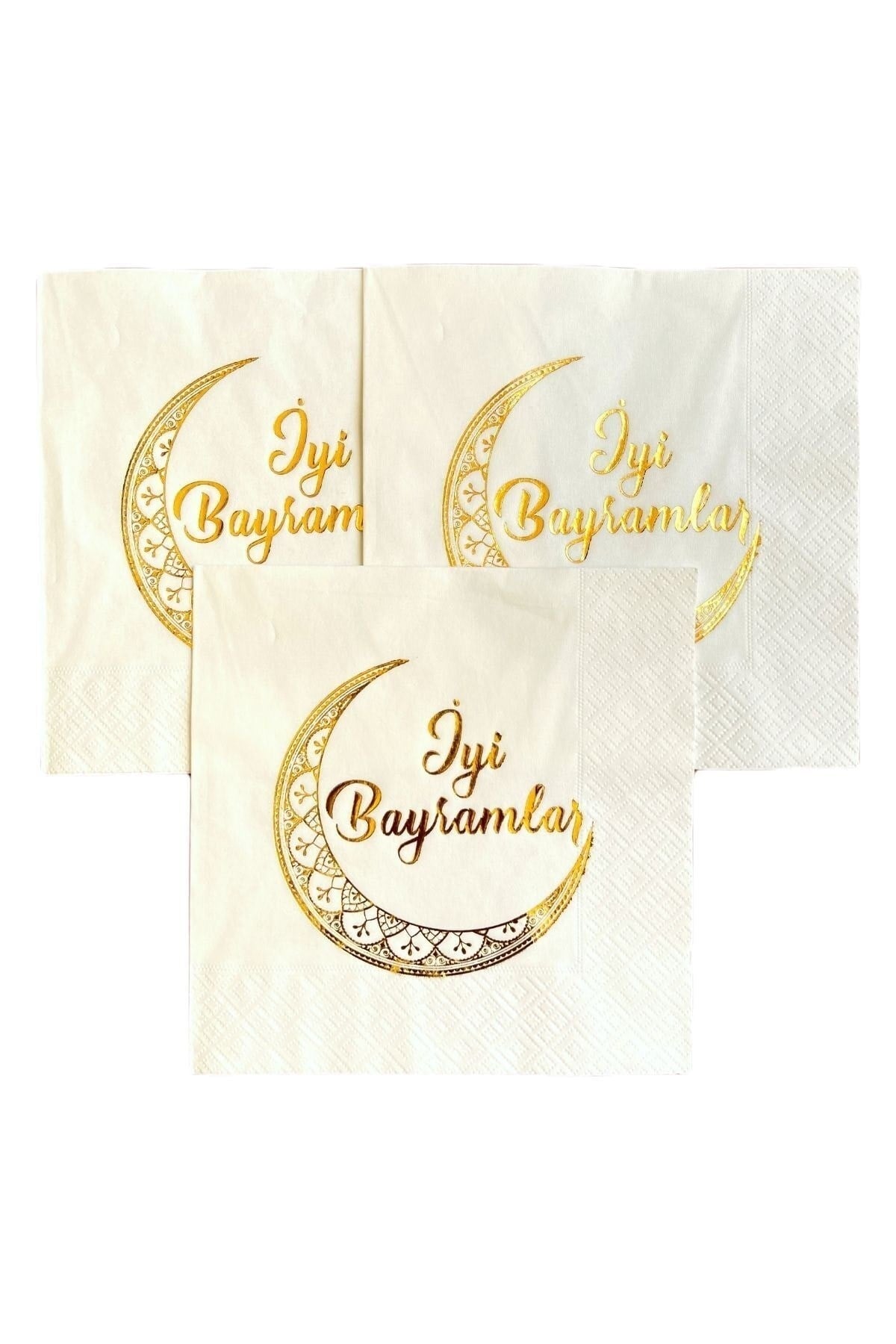 Iyi Bayramlar Yazılı Gold Yaldızlı Peçete 16 Adet 16x16 Cm Altın Varaklı Ramazan Kurban Dini Süsü