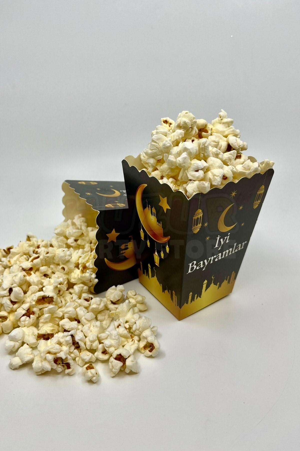 Iyi Bayramlar Yazılı Mısır Kutusu 8 Adet 8x12 Cm Pop Corn Darı Kabı Ramazan Bayramı Cips Kutusu Gb