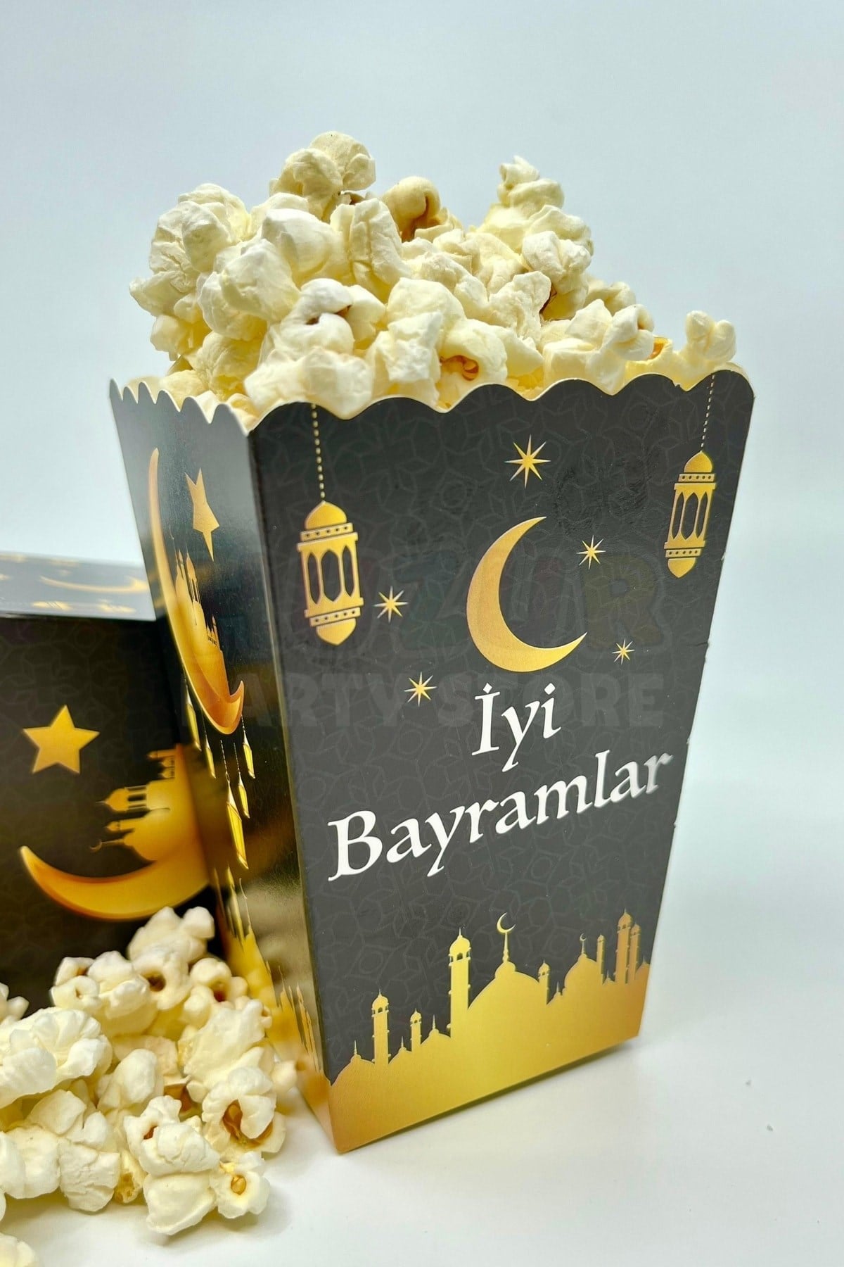 Iyi Bayramlar Yazılı Mısır Kutusu 8 Adet 8x12 Cm Pop Corn Darı Kabı Ramazan Bayramı Cips Kutusu Gb
