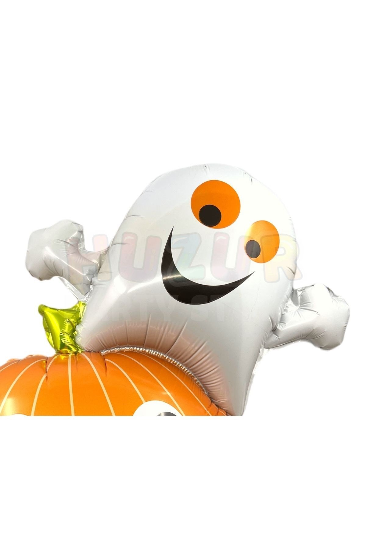 Kabak Hayalet Cadılar Bayramı Folyo Balonu Halloween Partisi Turuncu Beyaz Renkli 80x60 Cm Süs