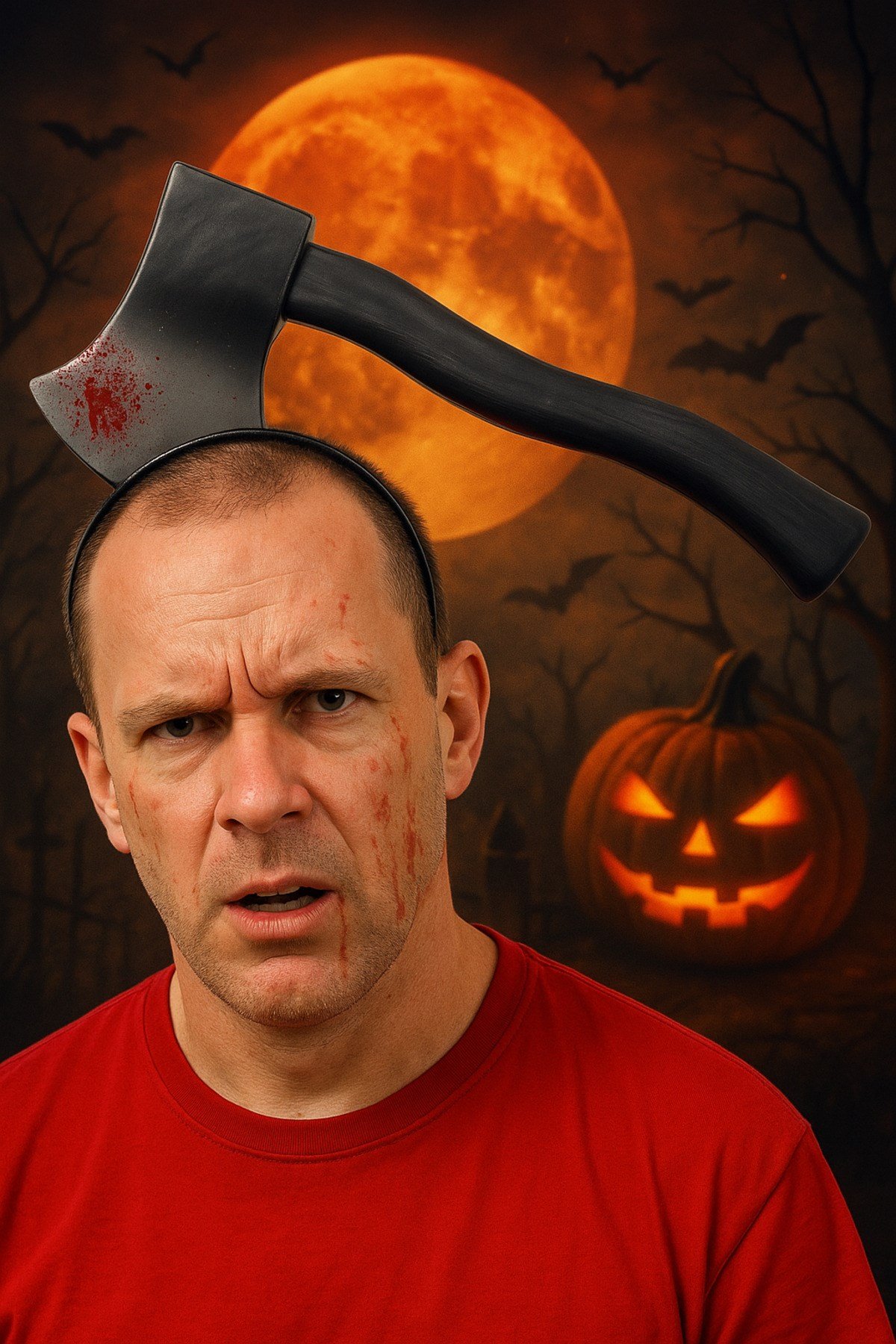 Kafaya Geçen Balta Taç Halloween Partisi Cadılar Bayramı Tacı Sıçramış Kan Ve Akan Kan Detaylı Şaka