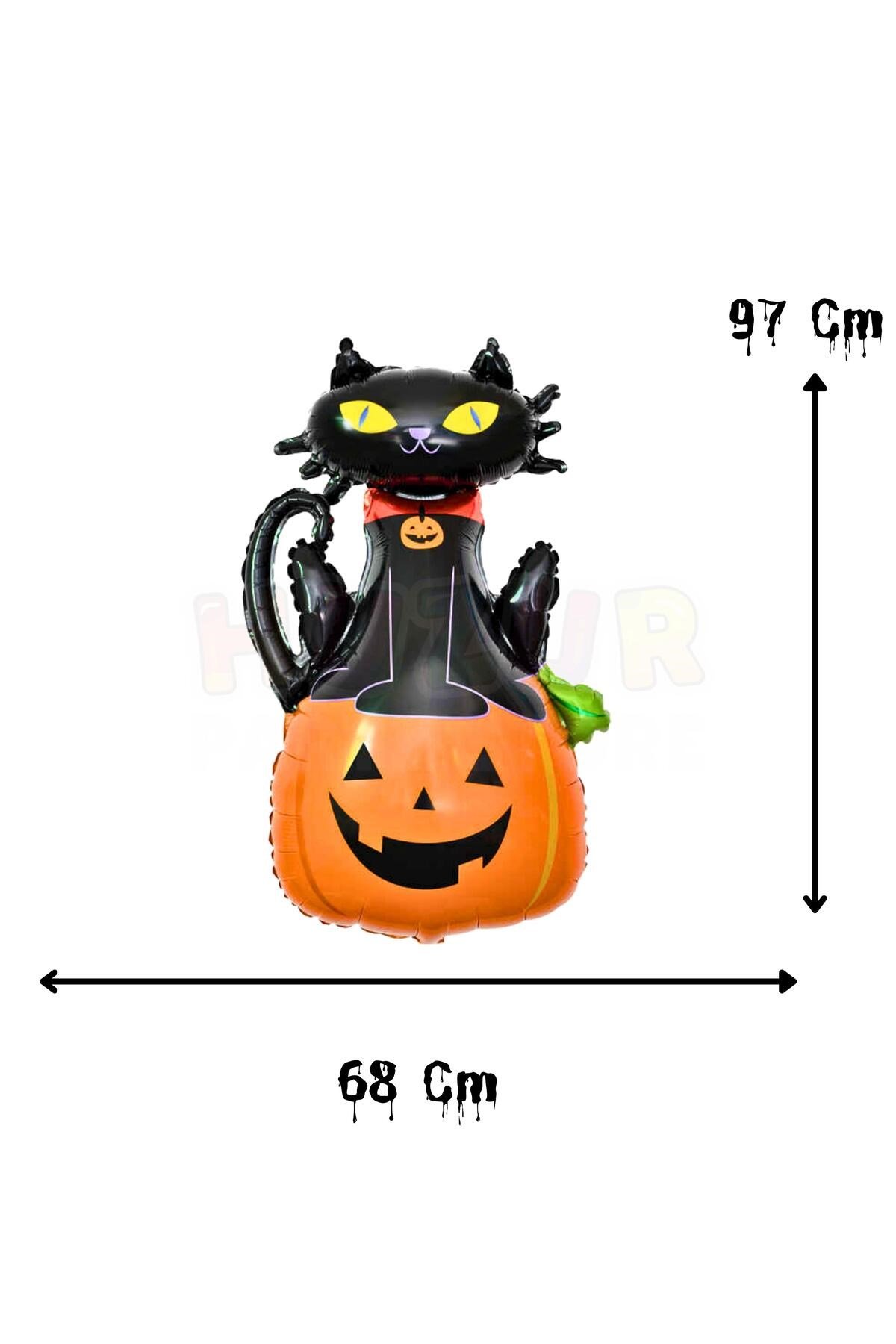 Kedi Kabak Folyo Balon 68x97 Cm Halloween Partisi Cadılar Bayramı Dekoratif Balon Helyuma Uyumlu