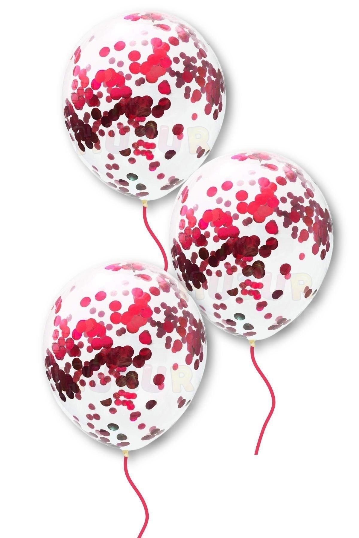 Kırmızı Konfetili Şeffaf Balon 10 Adet 30 Cm Içi Gözüken Pullu Balon Balon Pulu Renksiz Balon Parti