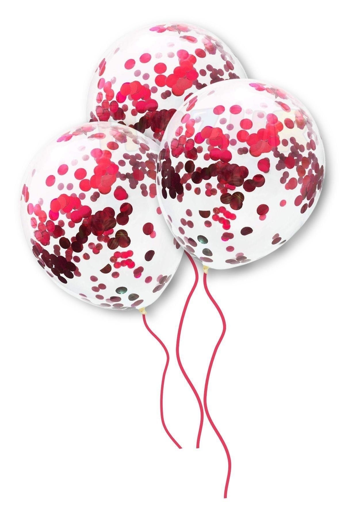 Kırmızı Konfetili Şeffaf Balon 10 Adet 30 Cm Içi Gözüken Pullu Balon Balon Pulu Renksiz Balon Parti