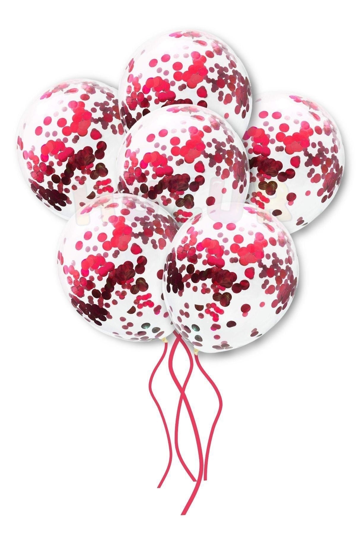 Kırmızı Konfetili Şeffaf Ve Kırmızı Krom Balon Seti 20 Adet 30 Cm Içi Gözüken Pullu Balon Pulu
