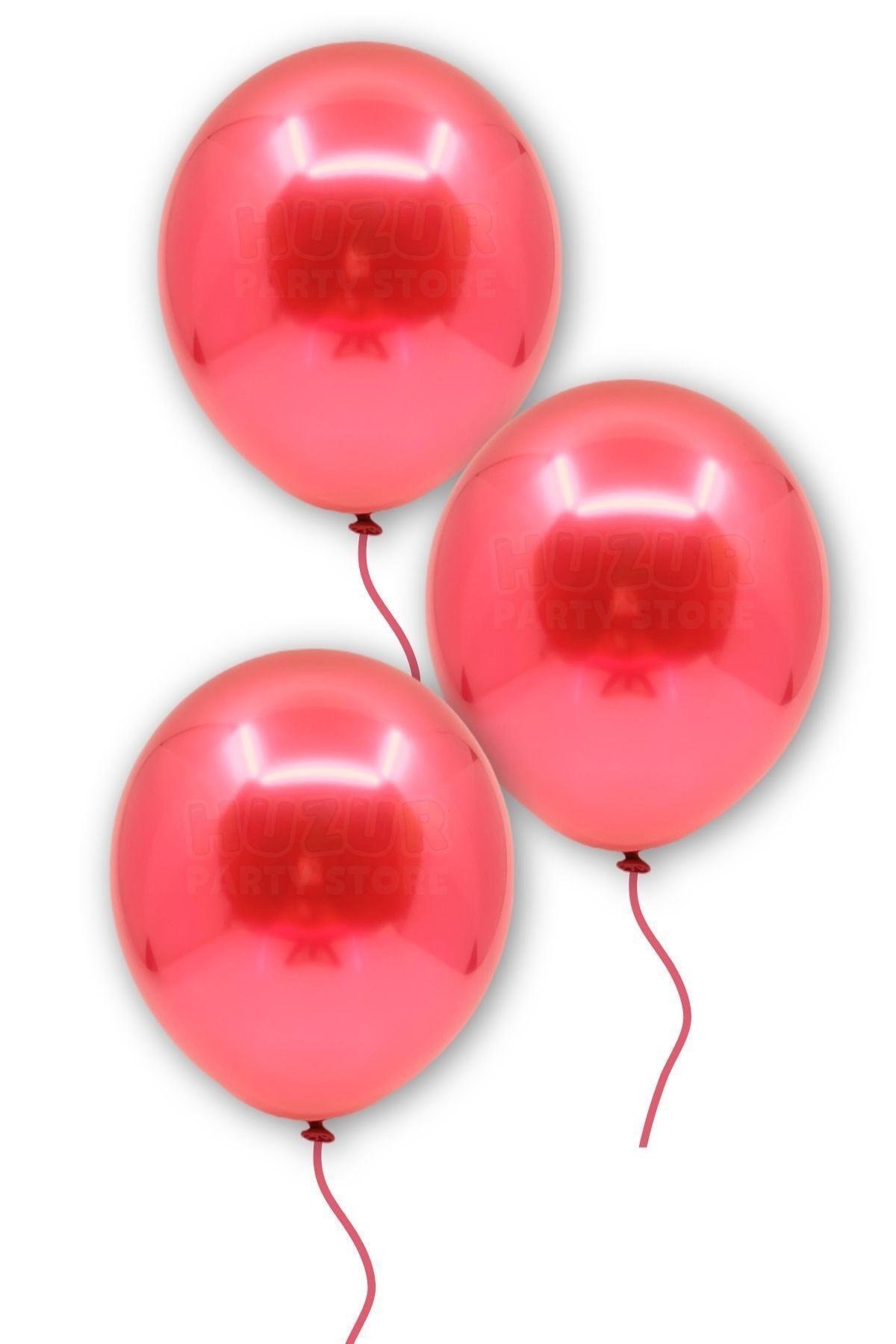 Kırmızı Renkli Krom Balon 50 Adet 30 Cm Inanılmaz Parlak Aynalı Rengi Canlı Doğum Günü Parti Balonu