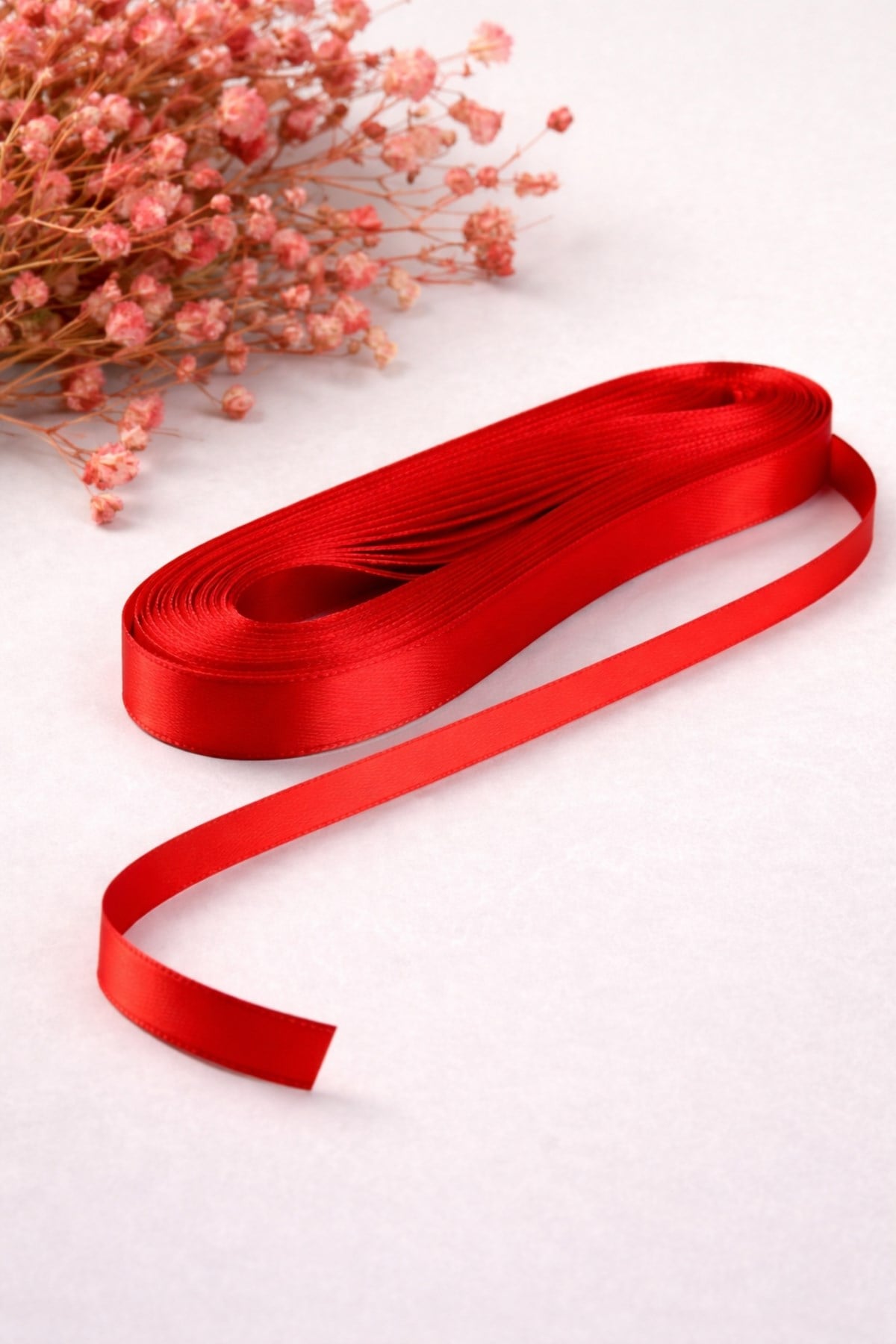 Kırmızı Saten Kurdele 10 Mm (1 Cm) 10 Metre Çift Taraflı Süsleme Hobi Düğün Kına Nişan Kurdelası