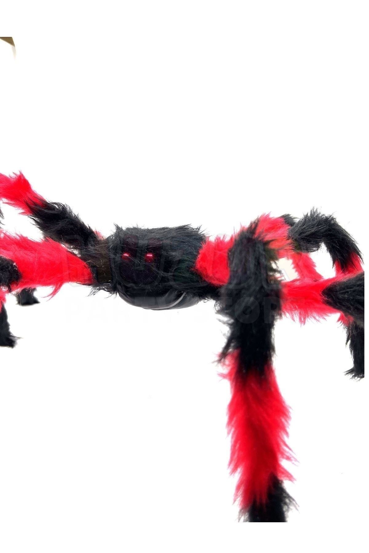 Kırmızı Siyah Renk Kırmızı Gözlü Örümcek Halloween Partisi Cadılar Bayramı 70 Cm Tüylü Gerçekçi