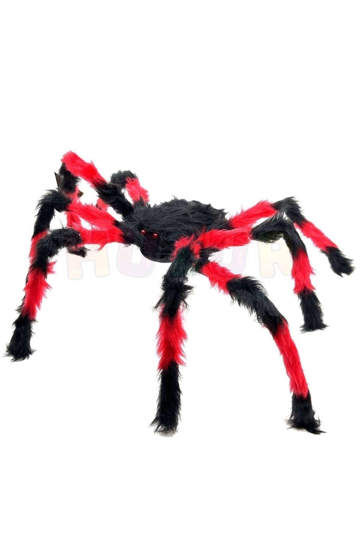 Kırmızı Siyah Renk Kırmızı Gözlü Örümcek Halloween Partisi Cadılar Bayramı 70 Cm Tüylü Gerçekçi