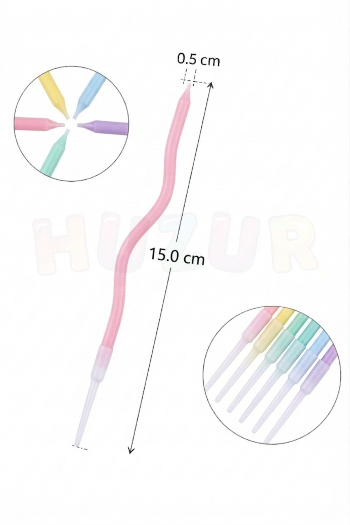 Kıvrımlı Makaron Renkli Mum 6 Adet 15 Cm Doğum Günü Pasta Mumu Dalgalı Pastel Soft Renk Parti Süsü