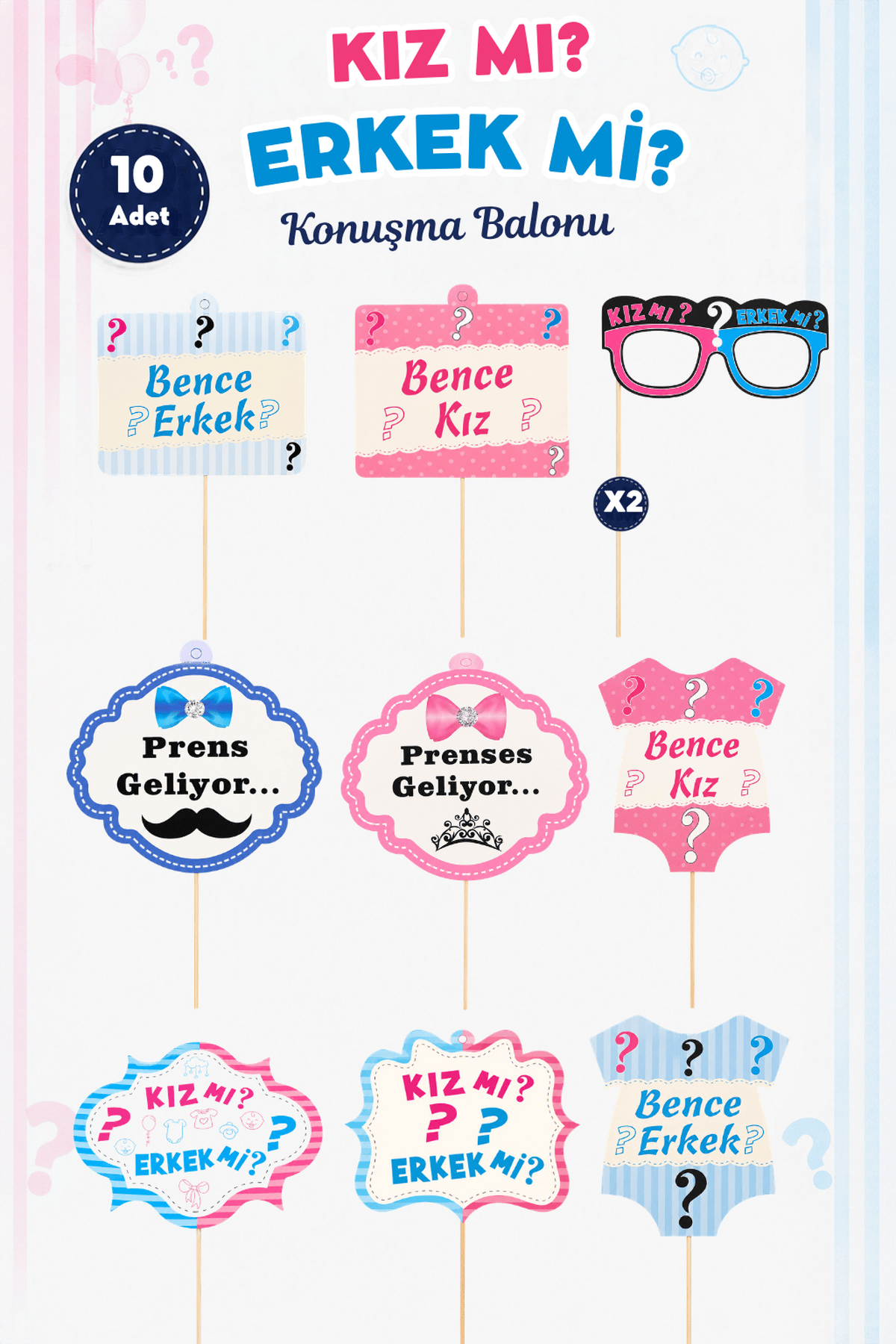 Kız mı Erkek mi Konuşma Balonu 10 Adet Cinsiyet Belirleme Partisi Baby Shower Fotoğraf Çekim Seti