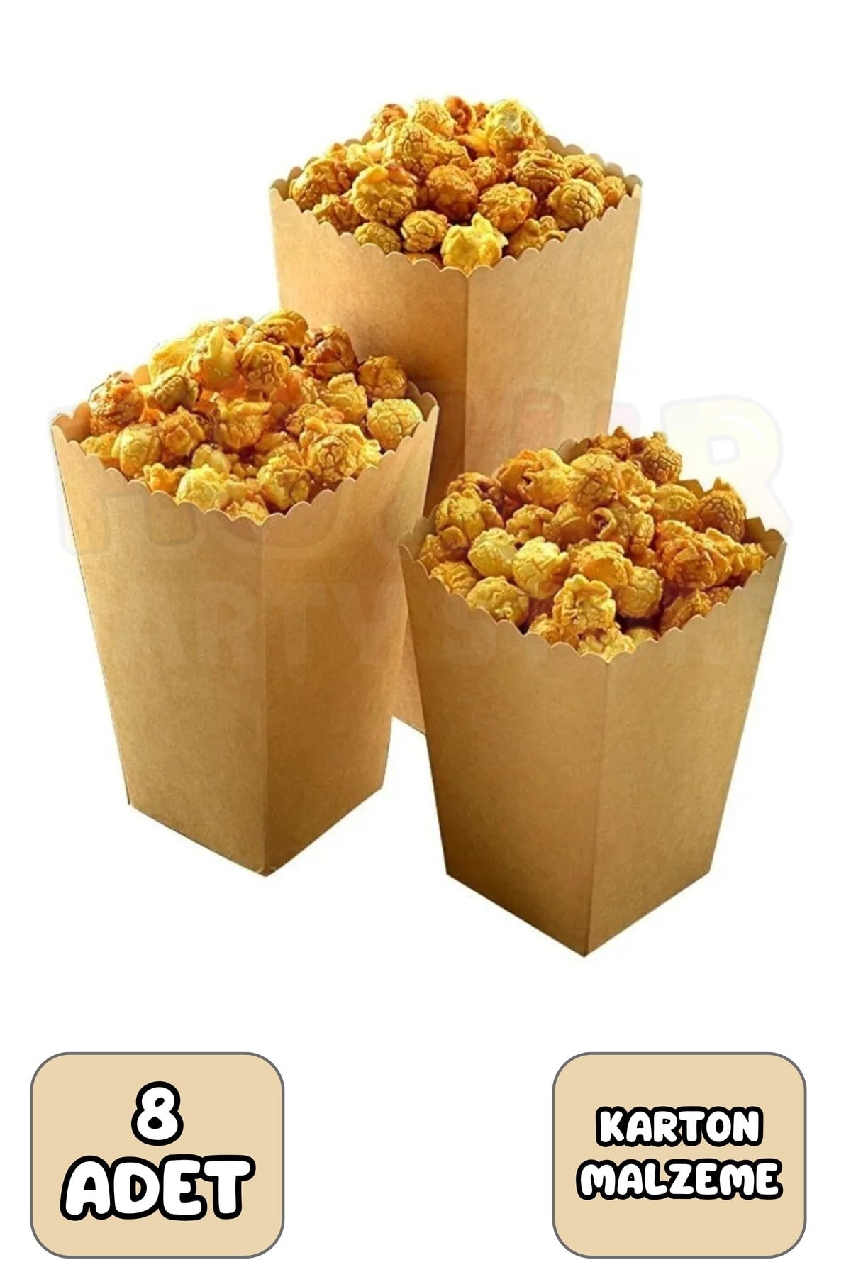 Kraft Karton Rengi Mısır Kutusu 8Li Kahverengi Karton Cips Kutusu Düz Renkli 8 Adet Pop Corn Darı