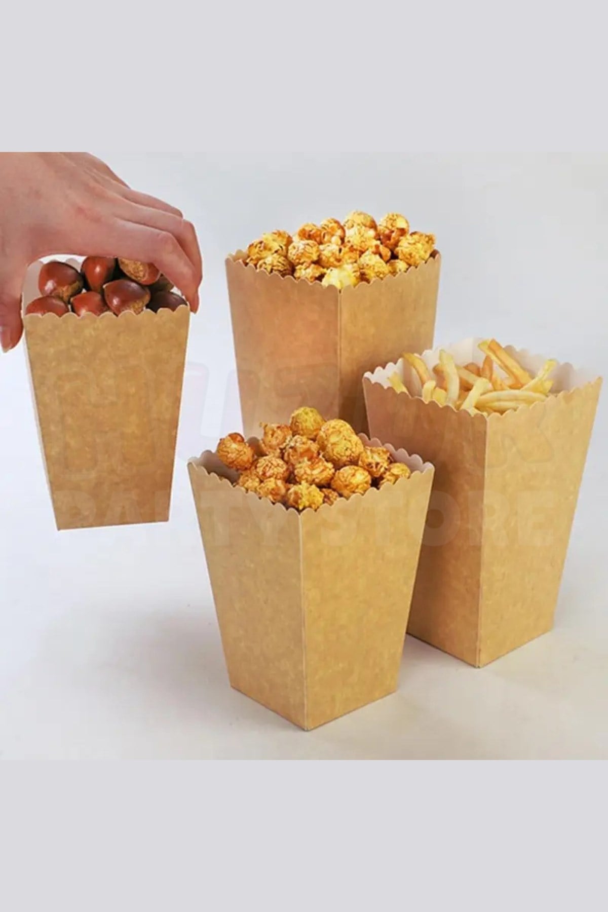 Kraft Karton Rengi Mısır Kutusu 8Li Kahverengi Karton Cips Kutusu Düz Renkli 8 Adet Pop Corn Darı
