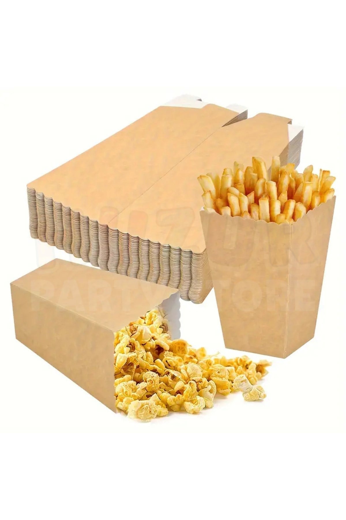 Kraft Karton Rengi Mısır Kutusu 8Li Kahverengi Karton Cips Kutusu Düz Renkli 8 Adet Pop Corn Darı
