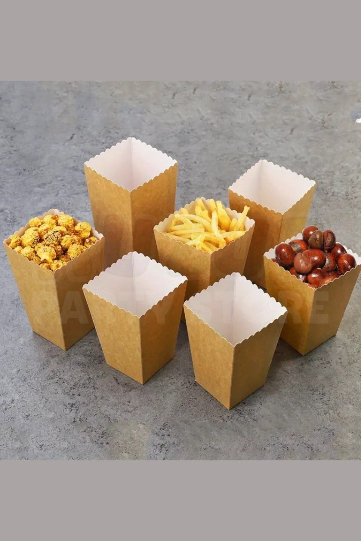 Kraft Karton Rengi Mısır Kutusu 8Li Kahverengi Karton Cips Kutusu Düz Renkli 8 Adet Pop Corn Darı