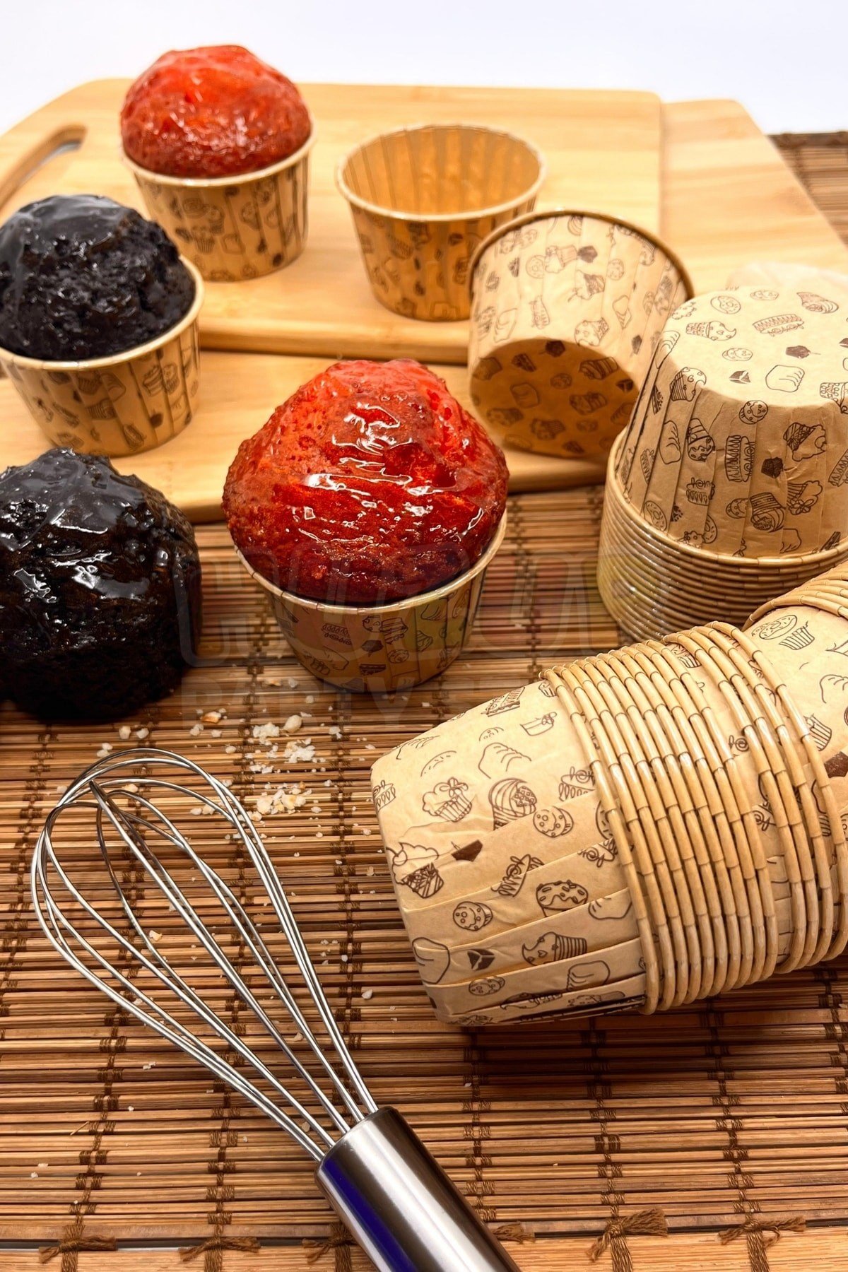 Kraft Renk Desenli 50li Kek Kalıbı Pasta Donut Baskılı Fırında Dağılmayan 6.5x4 Cm Muffin Cupcake