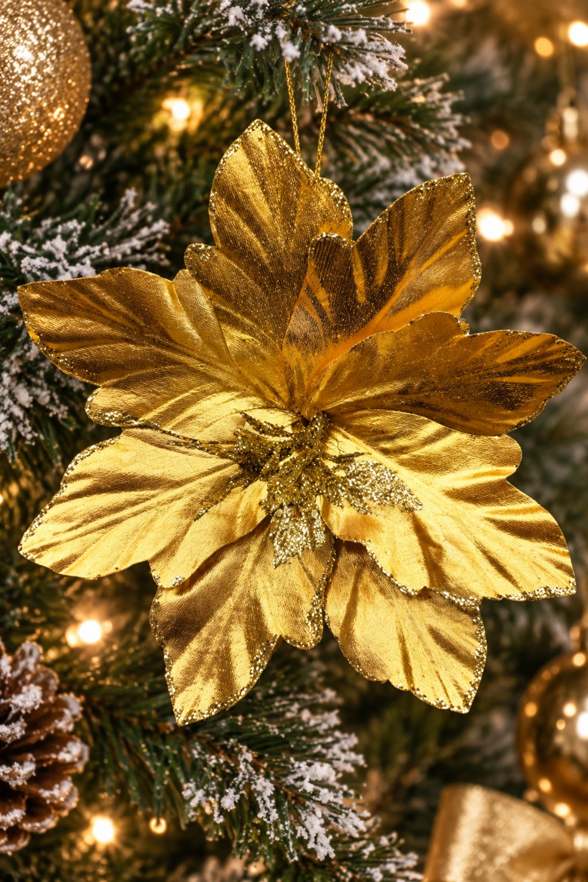 Krom Efektli Gold Ata Çiçeği 22 Cm Parlak Görünümlü Simli Yılbaşı Çam Ağacı Yeni Yıl Yapay Çiçek