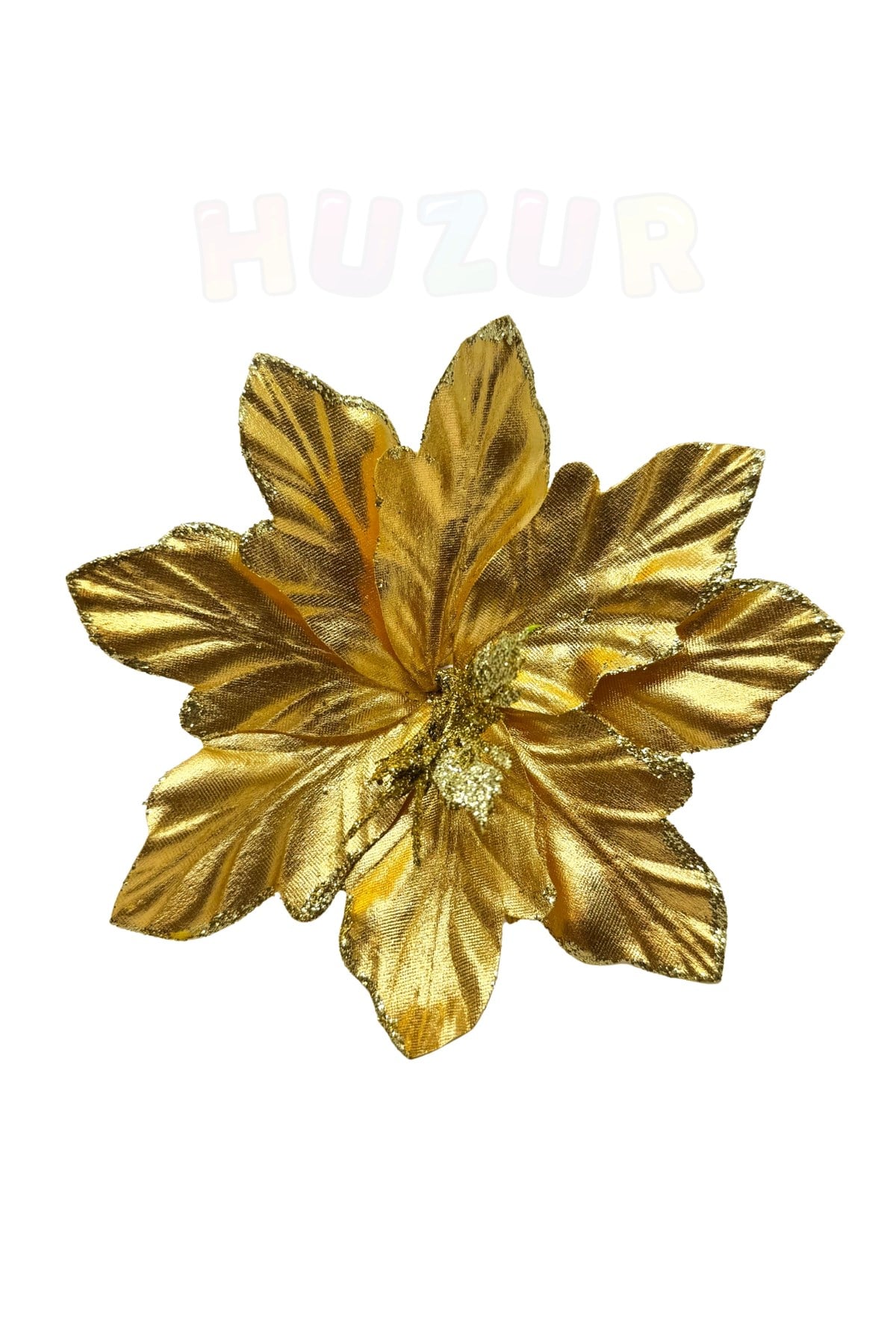 Krom Efektli Gold Ata Çiçeği 22 Cm Parlak Görünümlü Simli Yılbaşı Çam Ağacı Yeni Yıl Yapay Çiçek