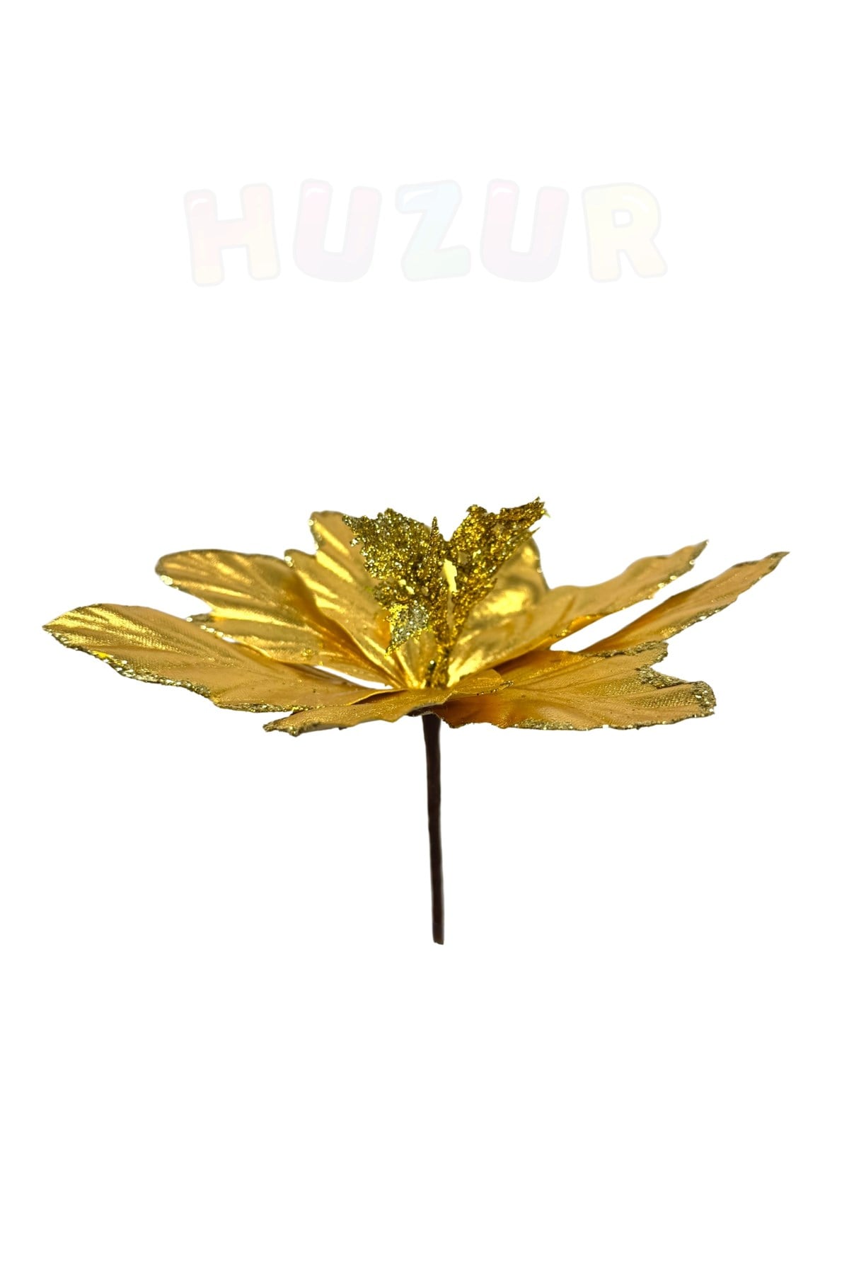 Krom Efektli Gold Ata Çiçeği 22 Cm Parlak Görünümlü Simli Yılbaşı Çam Ağacı Yeni Yıl Yapay Çiçek