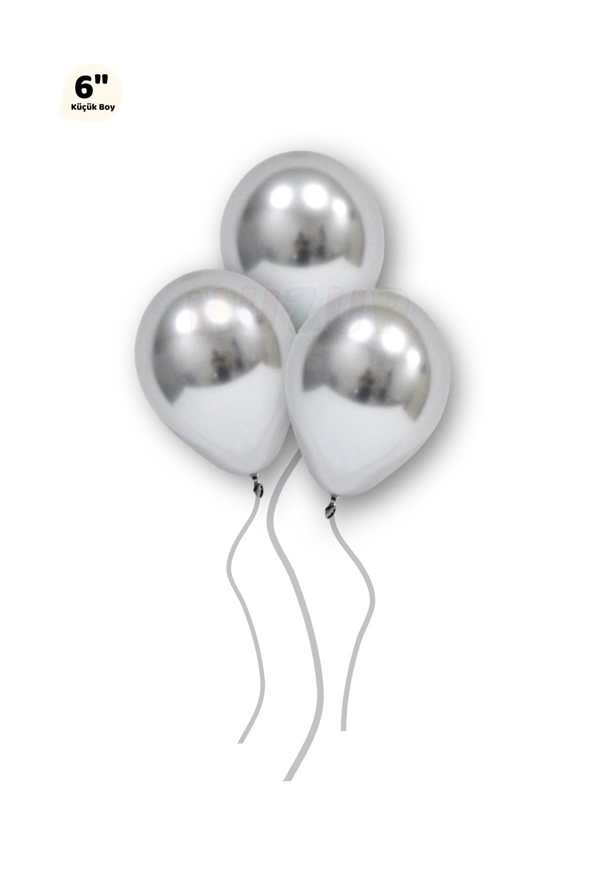 Küçük Mini Boy Gümüş Renkli Krom Balon 50 Adet 6 Inç 15 Cm Gri Silver Çok Parlak Doğum Günü Balonu