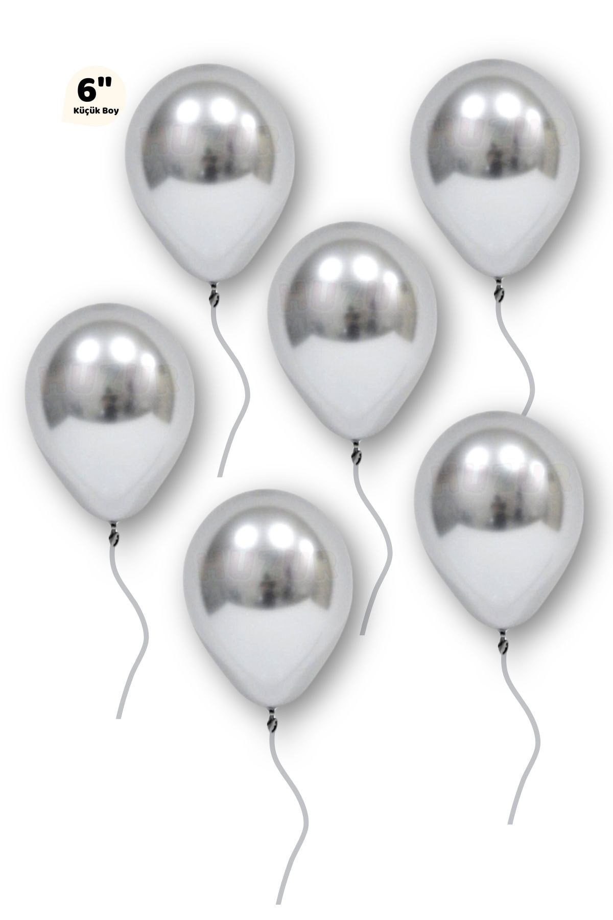 Küçük Mini Boy Gümüş Renkli Krom Balon 50 Adet 6 Inç 15 Cm Gri Silver Çok Parlak Doğum Günü Balonu
