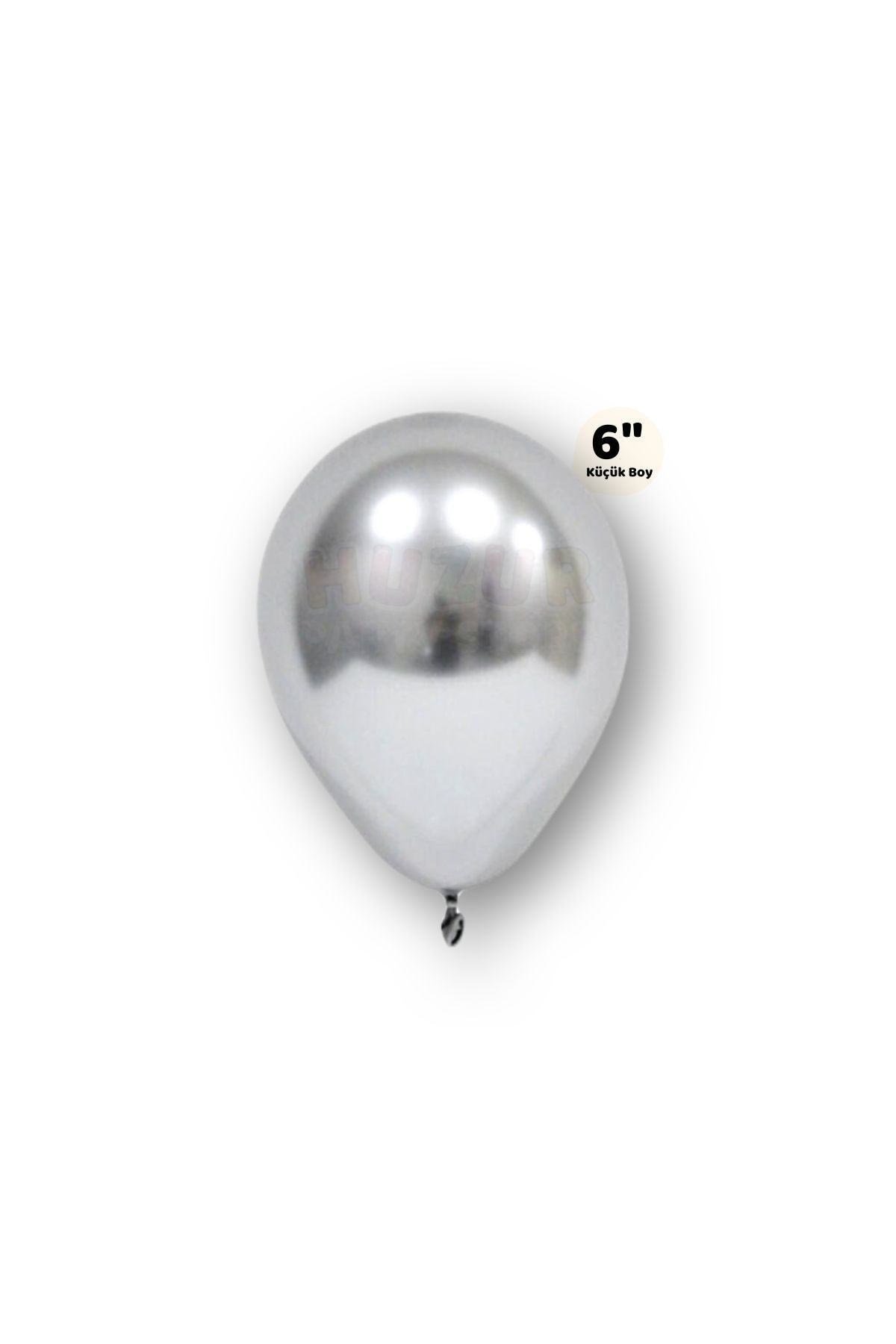 Küçük Mini Boy Gümüş Renkli Krom Balon 10 Adet 6 Inç 15 Cm Gri Silver Çok Parlak Doğum Günü Balonu