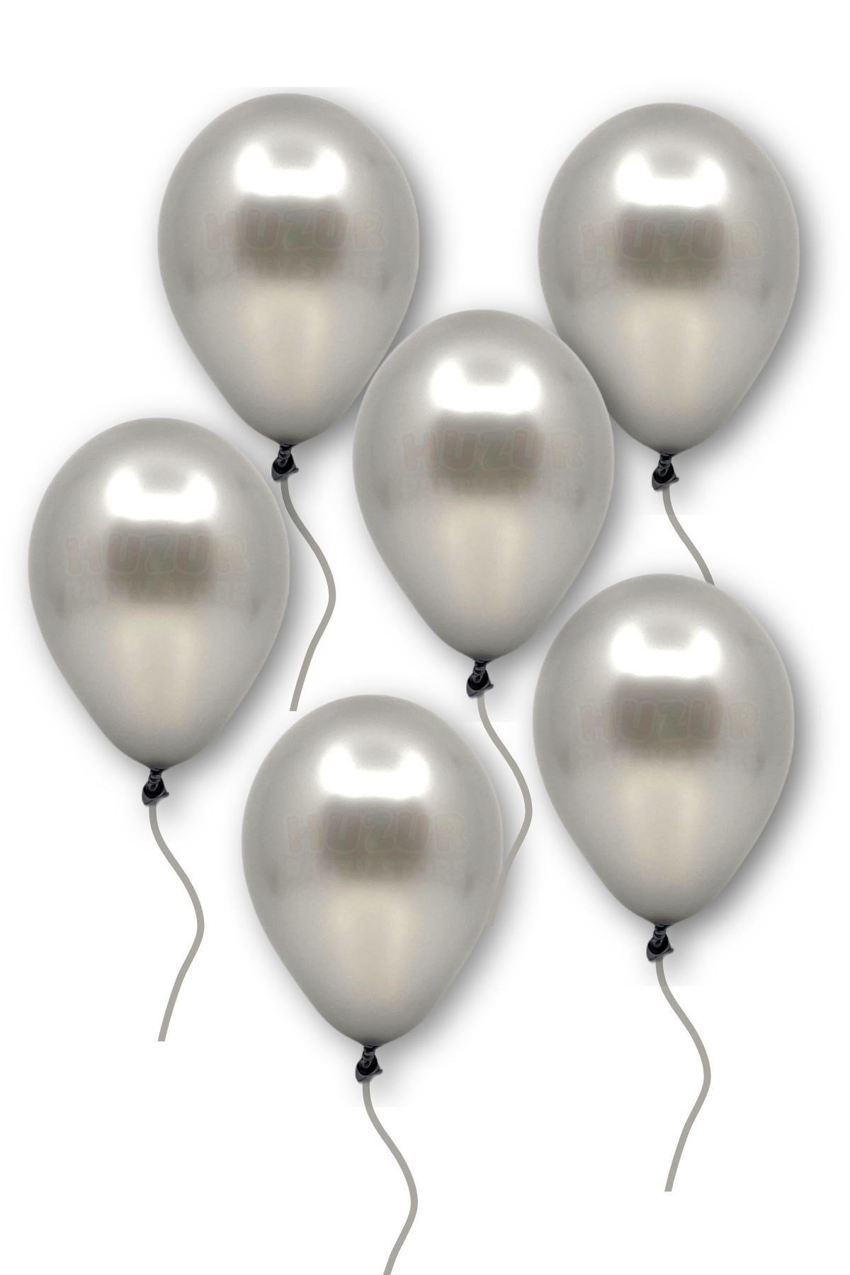 Küçük Mini Boy Gümüş Renkli Metalik Balon 10 Adet 6 Inç 15 Cm Gri Silver Konsept Doğum Günü Balonu