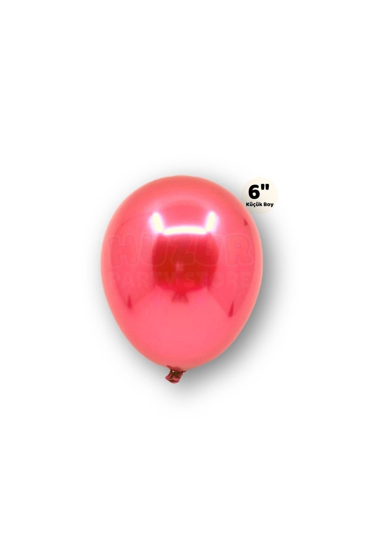 Küçük Mini Boy Kırmızı Renkli Krom Balon 50 Adet 6 Inç 15 Cm Doğum Günü Partisi Parlak Balonu