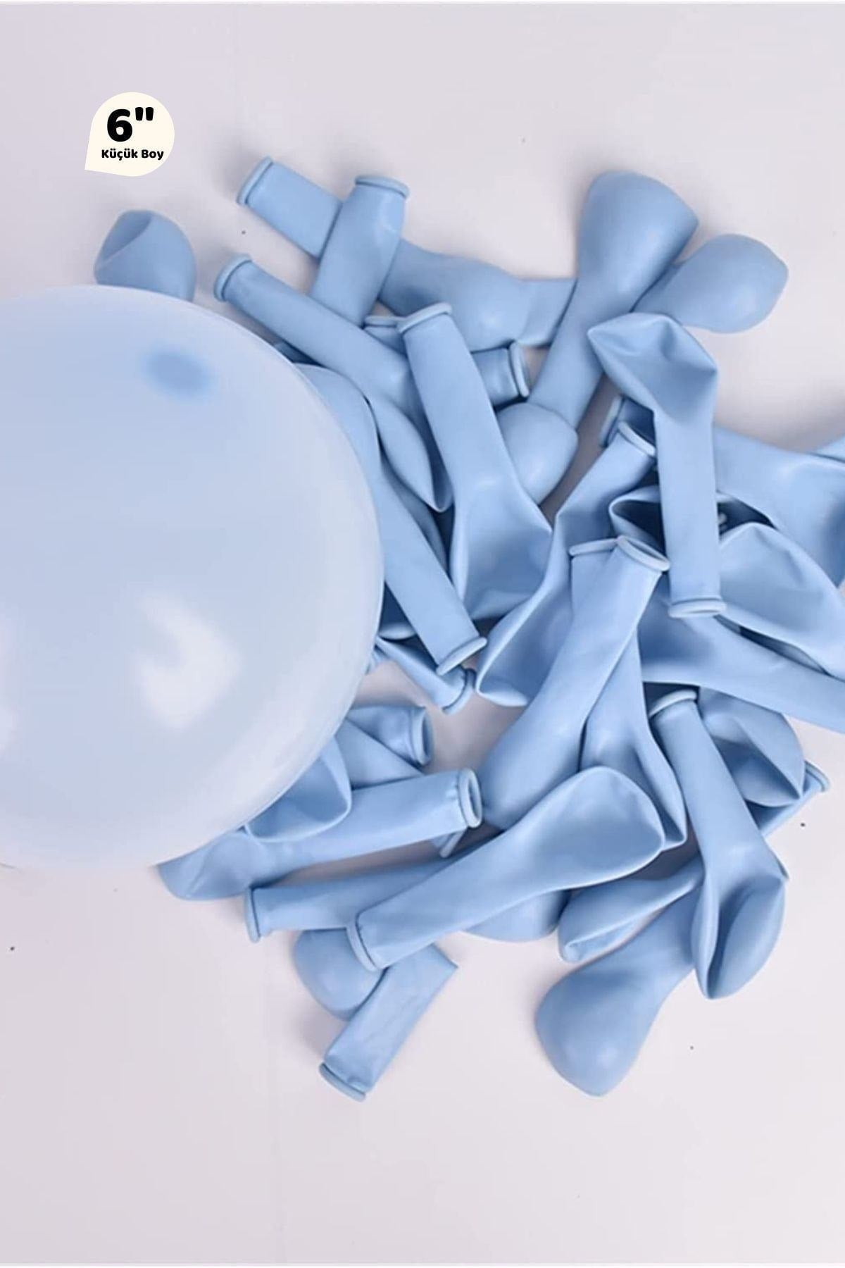 Küçük Mini Boy Mavi Renkli Makaron Balon 10 Adet 6 Inç 15 Cm Parti Balonu Soft Renk Doğum Günü Süsü