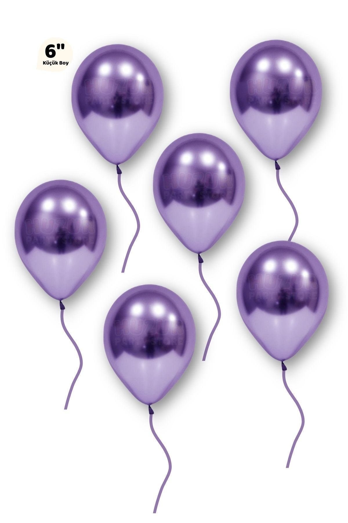 Küçük Mini Boy Mor Renkli Krom Balon 10 Adet 6 Inç 15 Cm Doğum Günü Partisi Balonu Çok Canlı Parlak