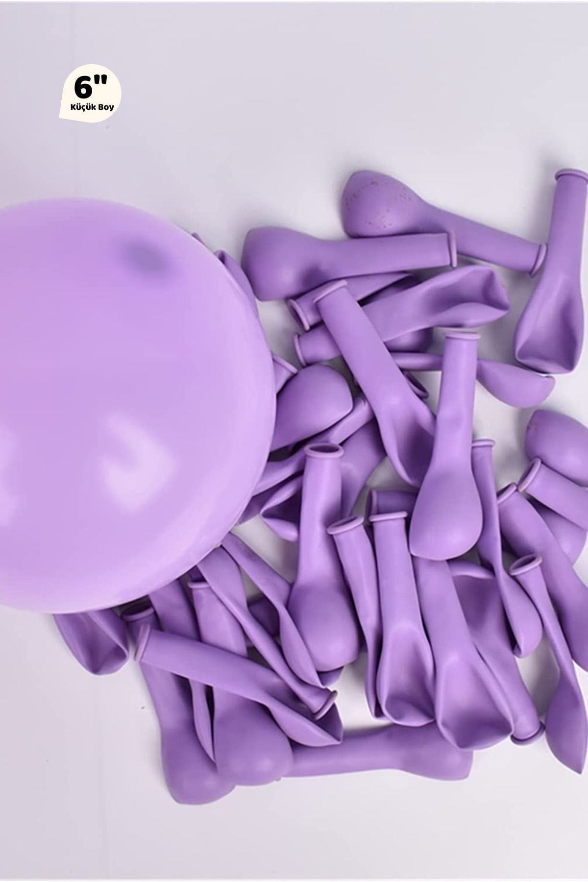 Küçük Mini Boy Mor Renkli Makaron Balon 10 Adet 6 Inç 15 Cm Parti Balonu Soft Renk Doğum Günü Süsü