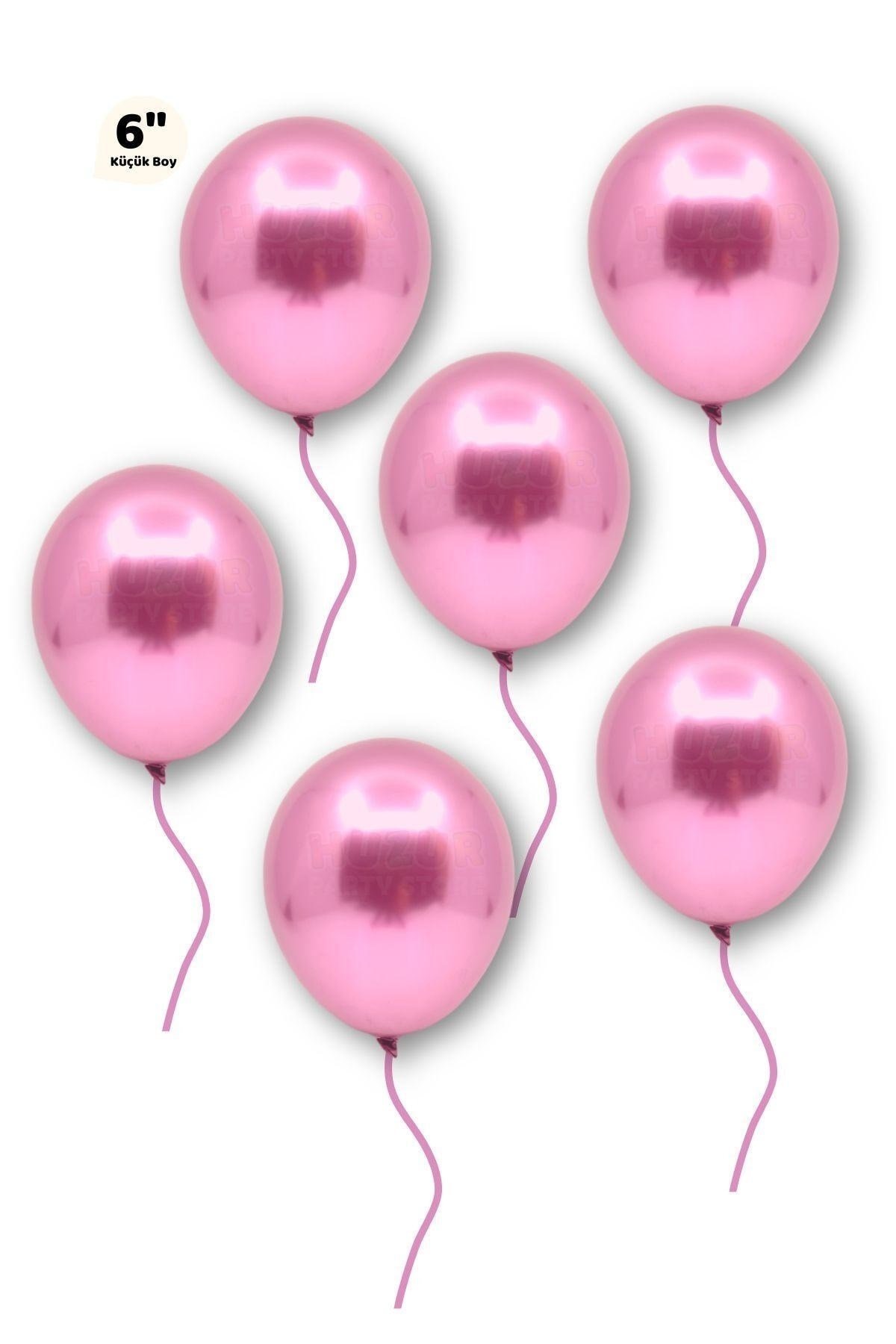 Küçük Mini Boy Pembe Renkli Krom Balon 50 Adet 6 Inç 15 Cm Doğum Günü Parlak Cinsiyet Partisi Balonu